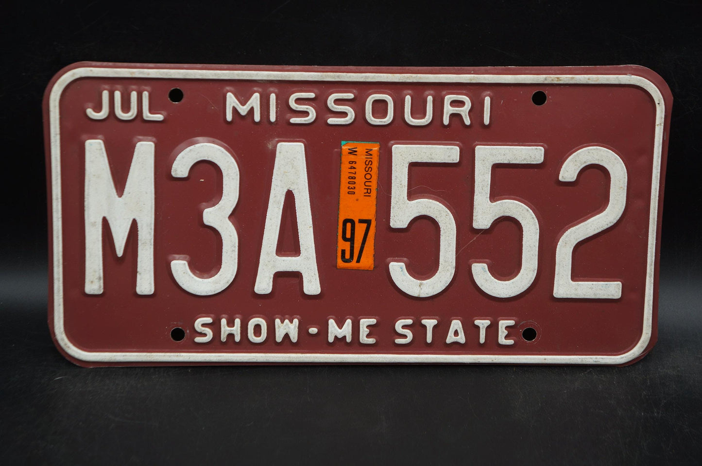 1997 Missouri Red Vintage License Plate - Show-Me State # M3A 552