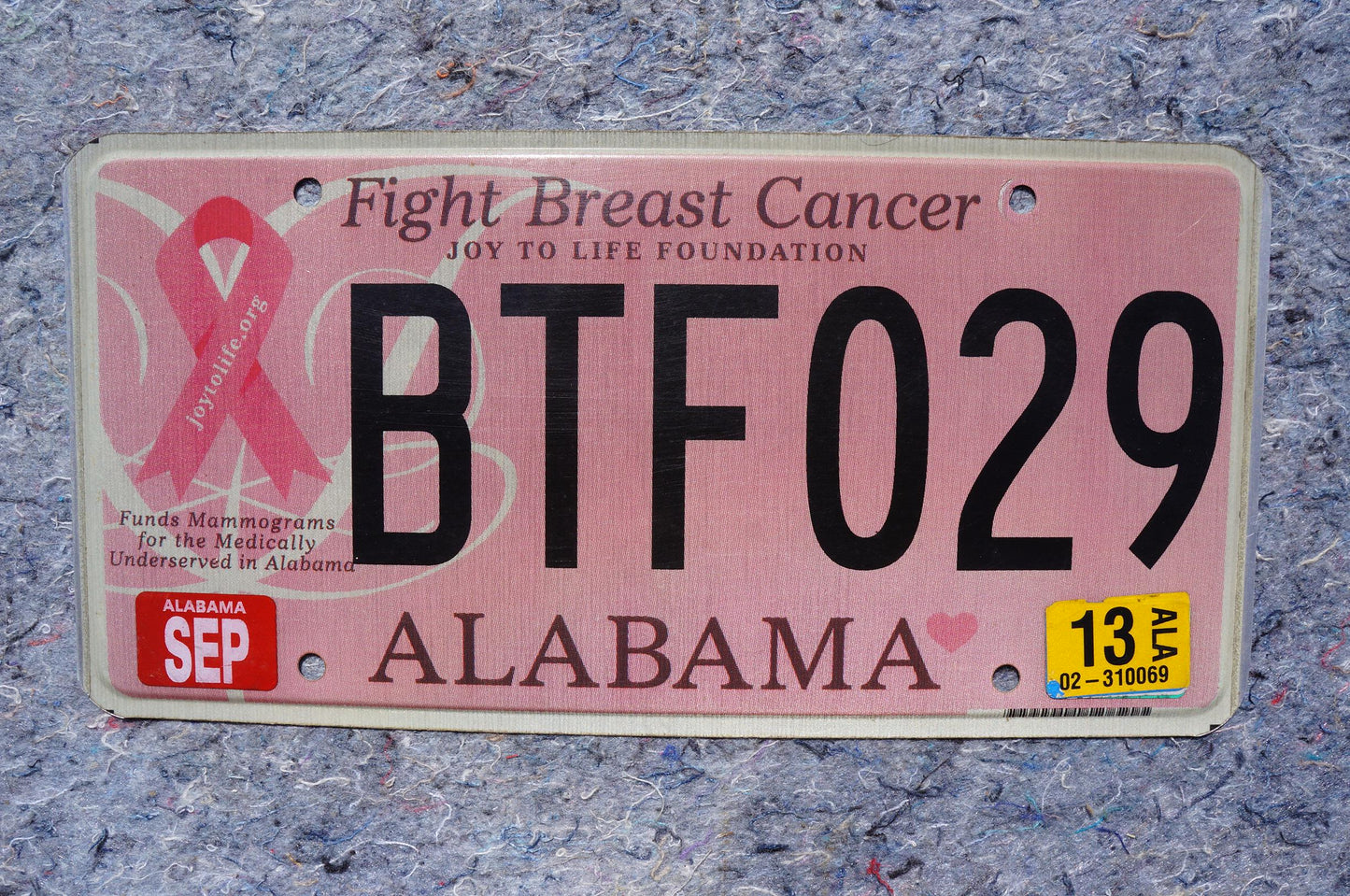2013 Alabama PINK RIBBON - Fight Breast Cancer - Women Heath - Cancer - License Plate