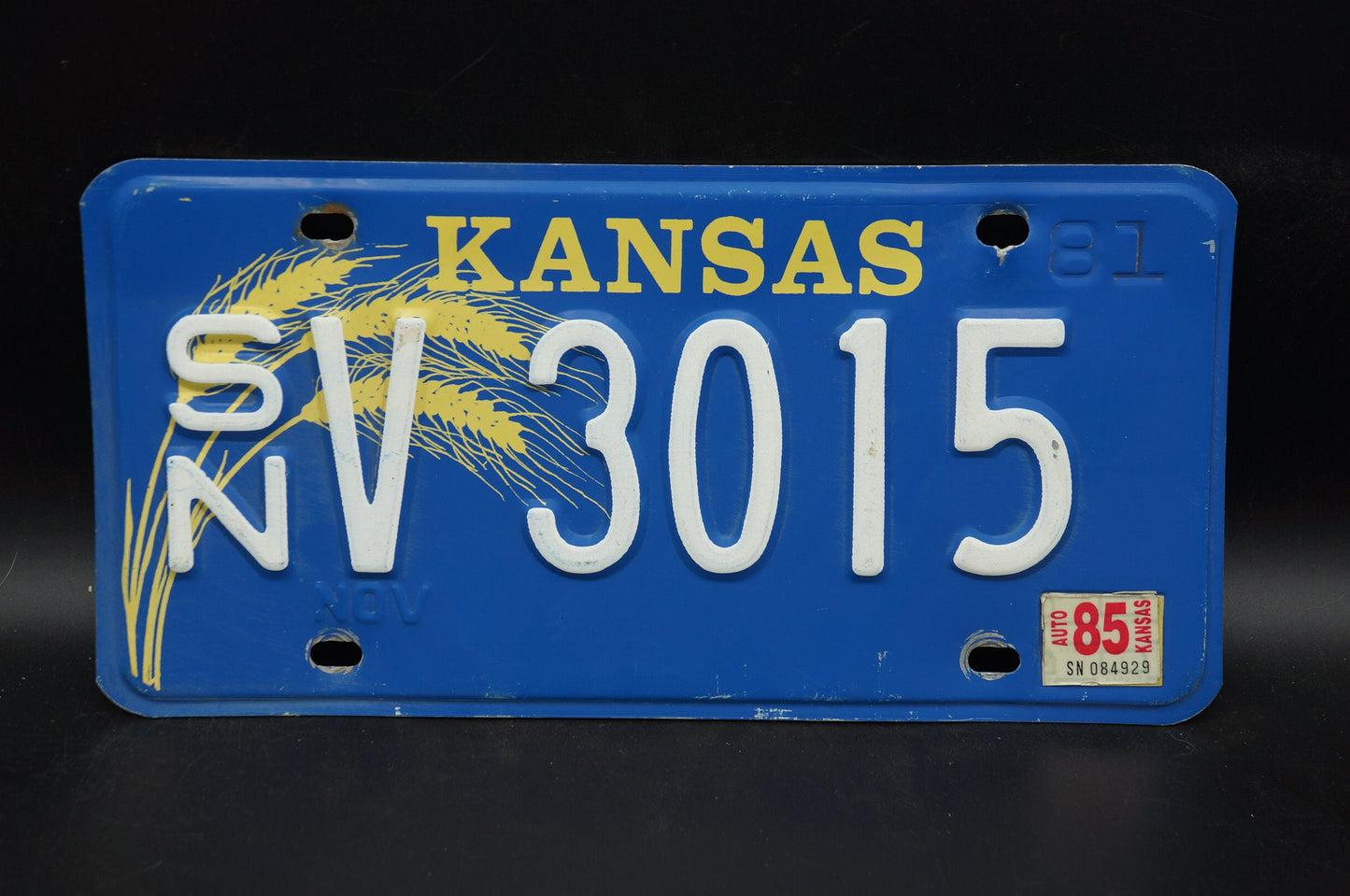 1980 1985 Kansas WHEAT BLUE License Plate # 3015