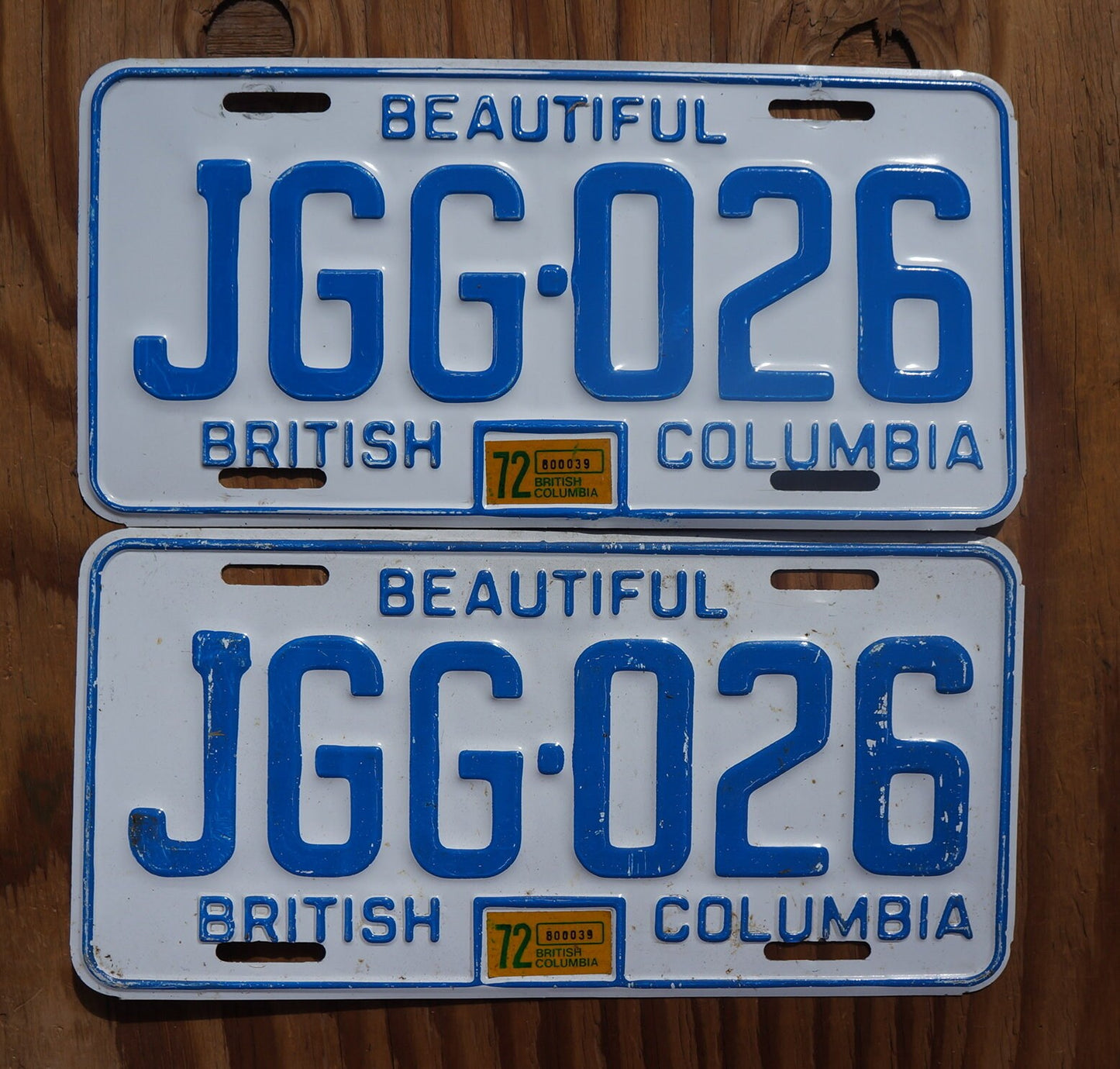 1972 British Columbia License Plate PAIR: Vintage Canada Tag Set