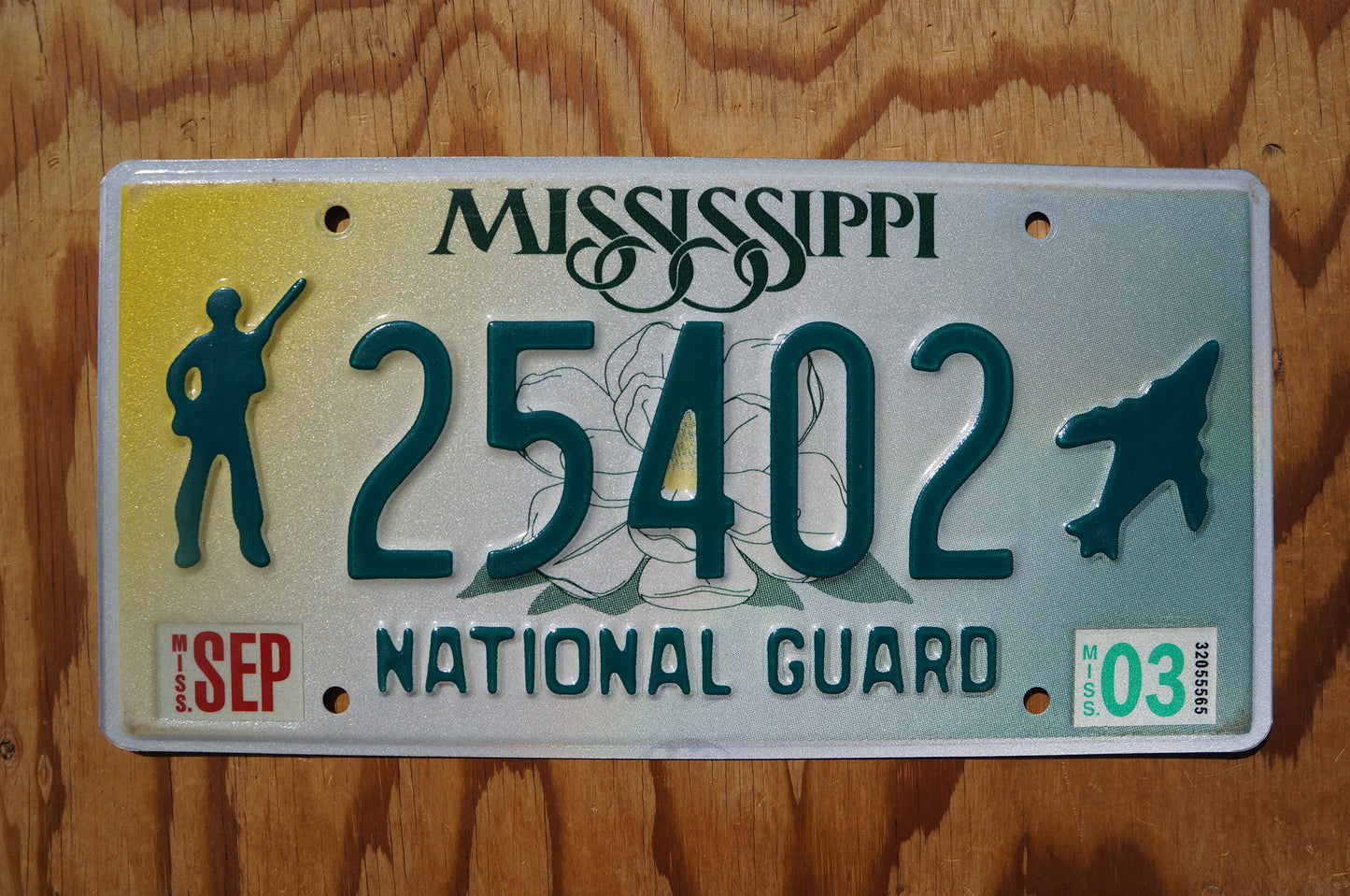 2003 Mississippi National Guard License Plate # 25402 - Soldier Jet Magnolia