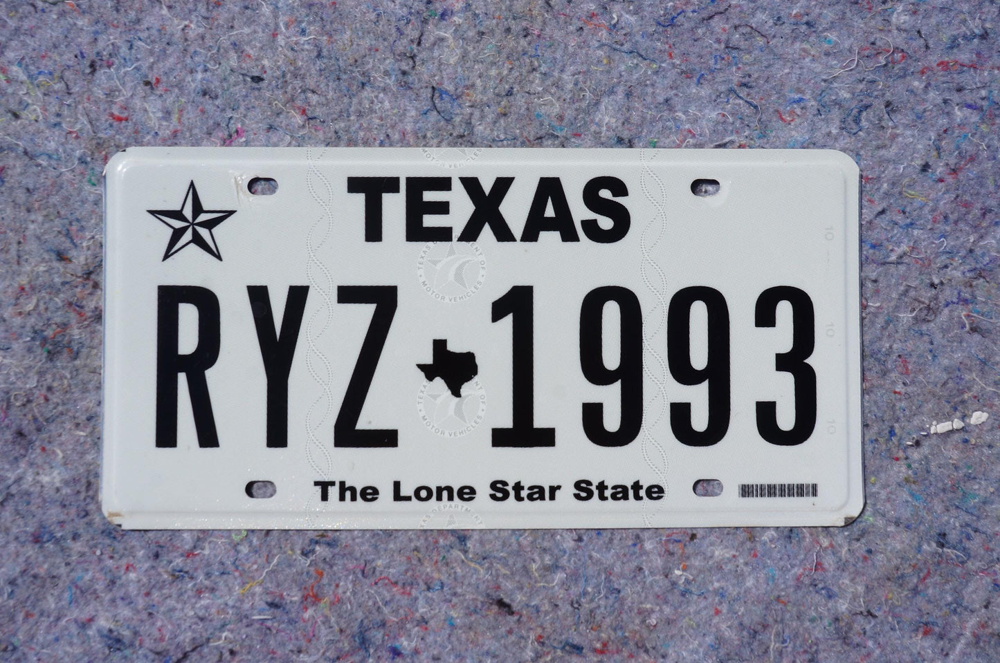 Texas License Plate # RYZ - 1993 Black on White The Lone Star State