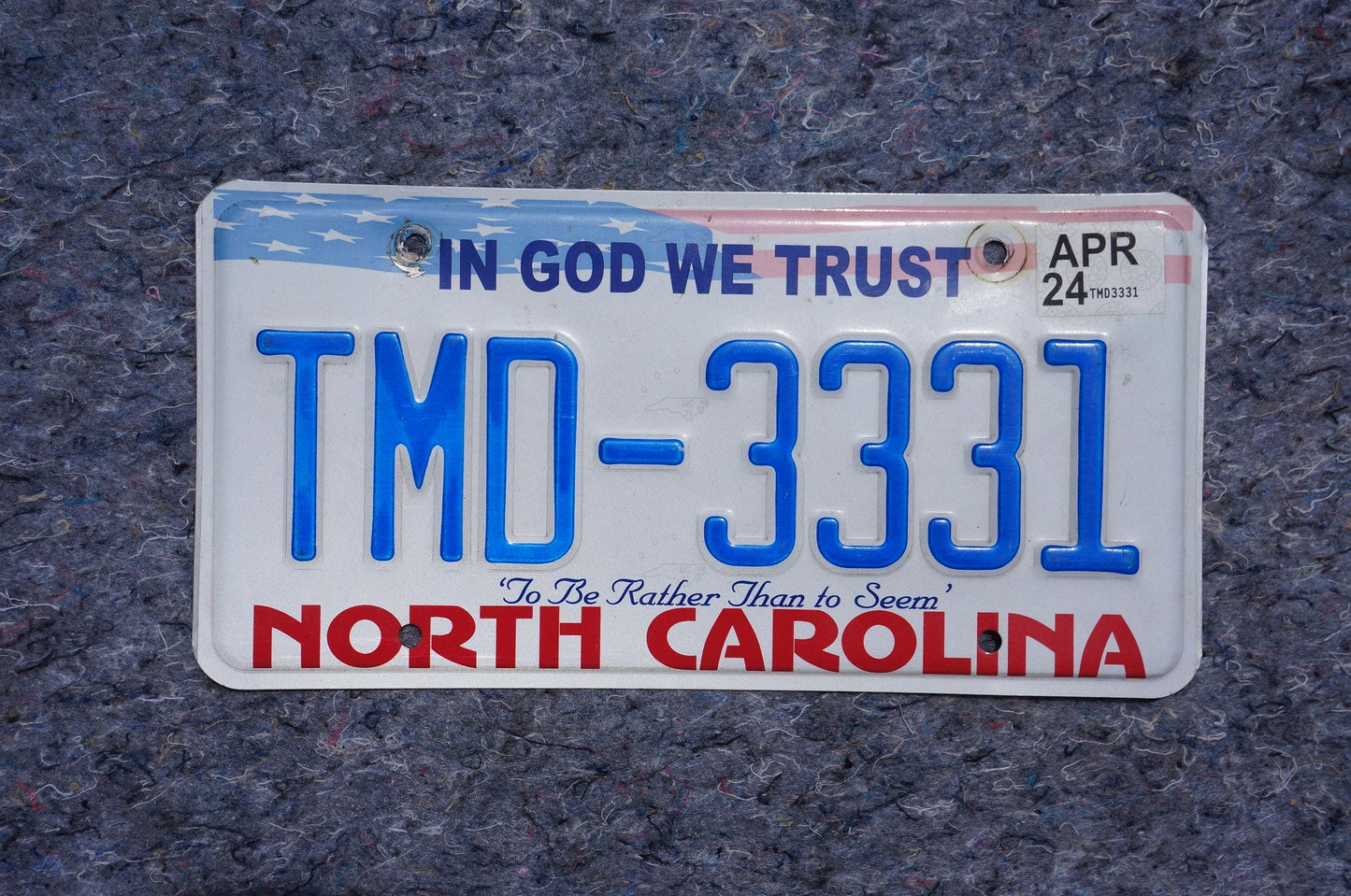 2024 North Carolina In God We Trust License Plate # TMD - 3331