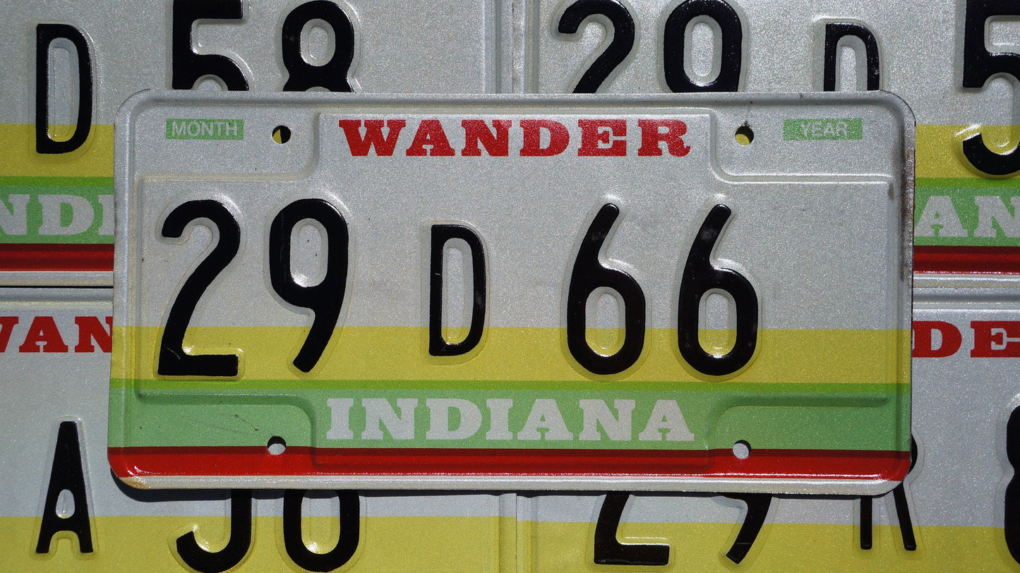 1980s Indiana Vintage License Plate: Wander Yellow Green Red Stripes