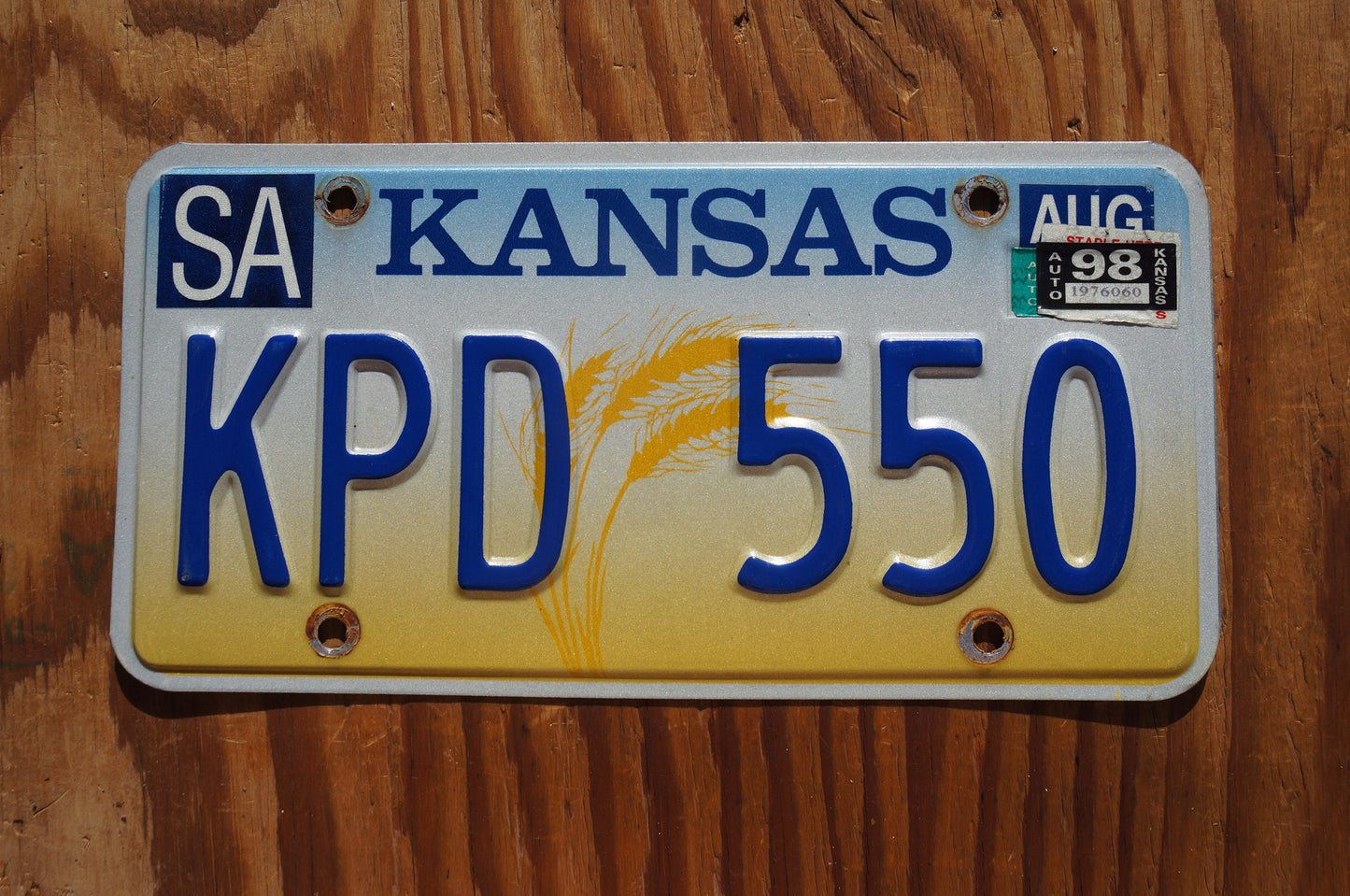 1998 Kansas Yellow WHEAT Graphic Vintage License Plate # KPD 550