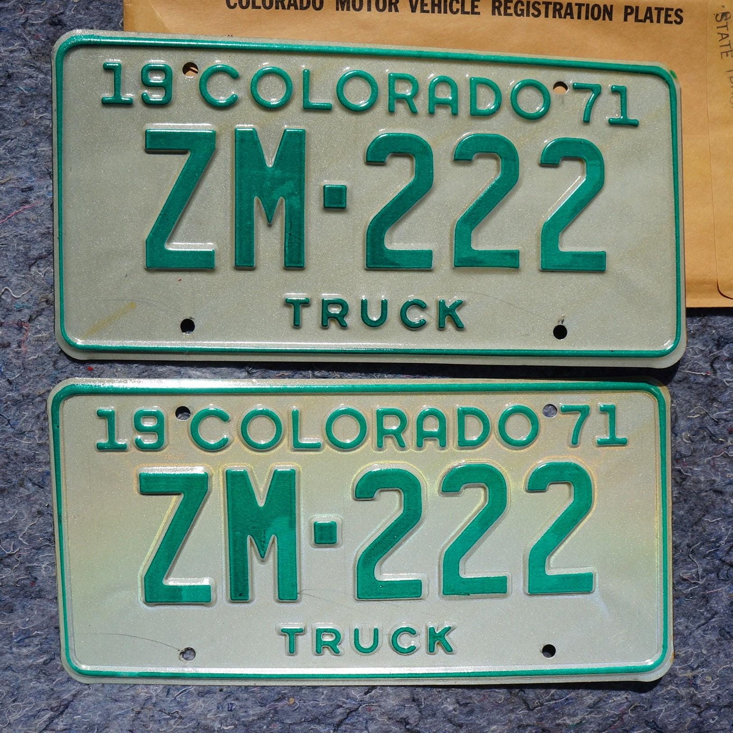 1971 Colorado Truck License Plate PAIR - Unused ZM-222