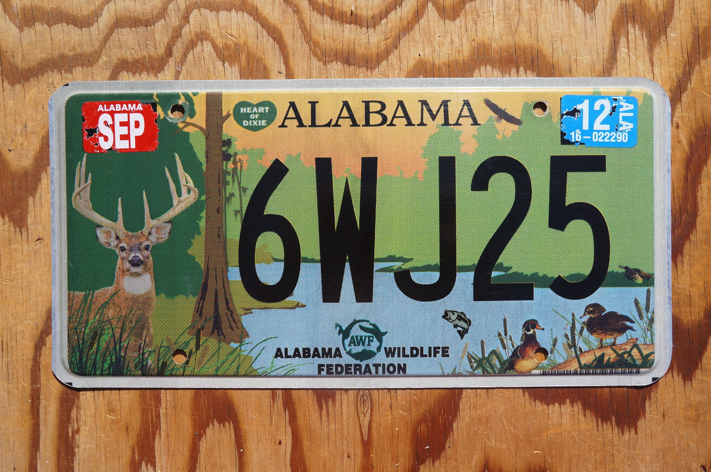 2012 Alabama WILDLIFE FEDERATION AWF License Plate - Deer lake woods bird Graphic