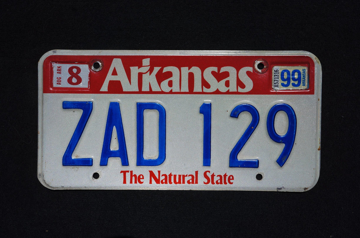1999 Arkansas The Natural State Red Blue License Plate # ZAD 129