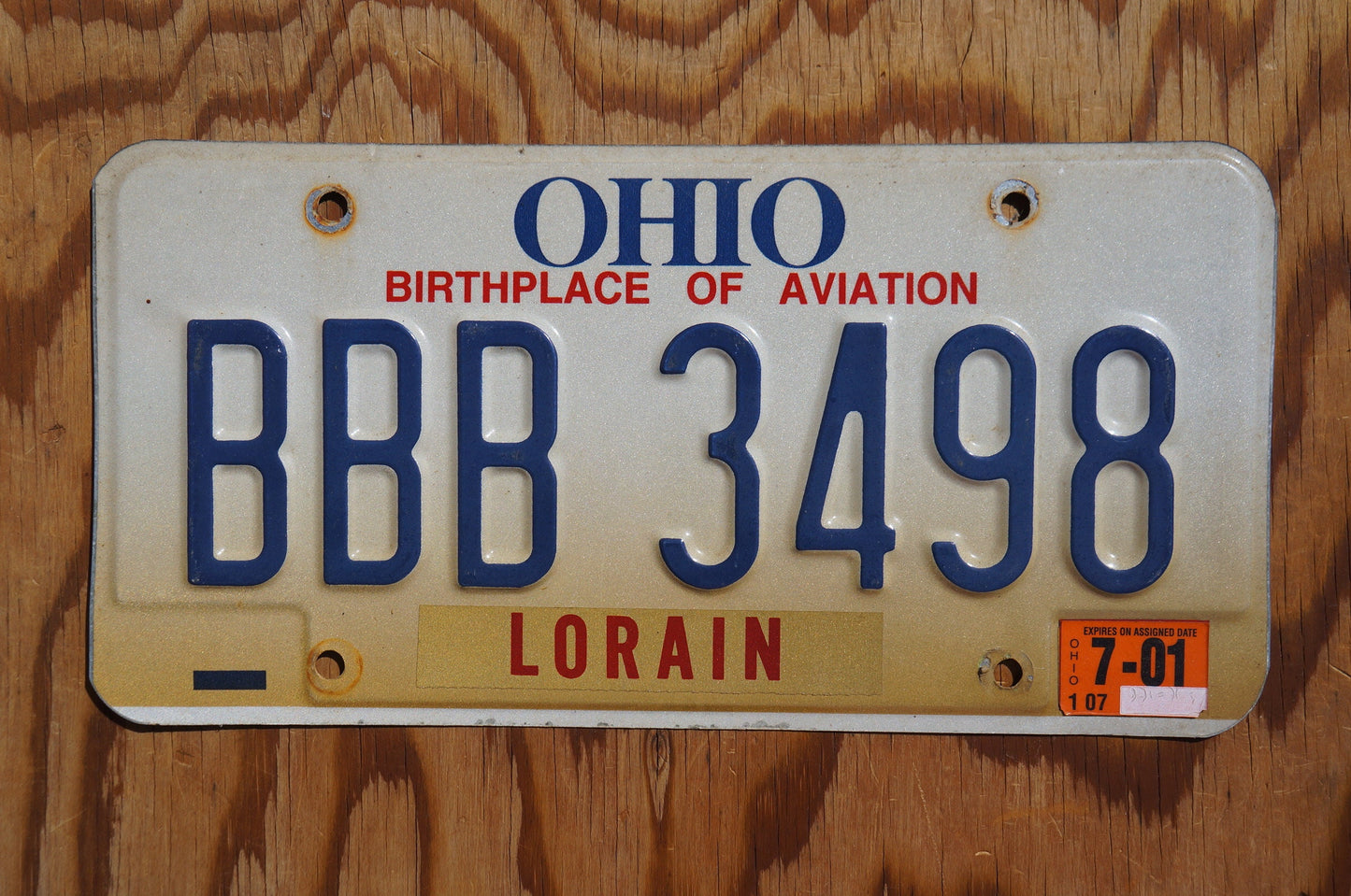 2001 Ohio Lorain County Vintage License Plate # BBB 3498