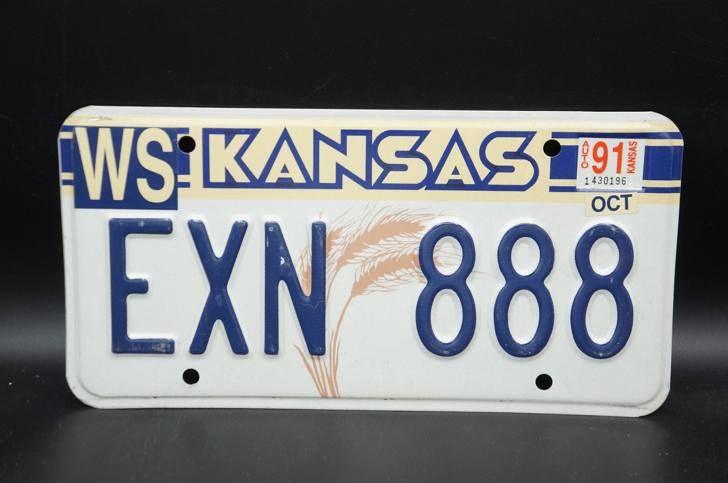 1991 Kansas Vintage Yellow WHEAT Graphic License Plate # EXN 888