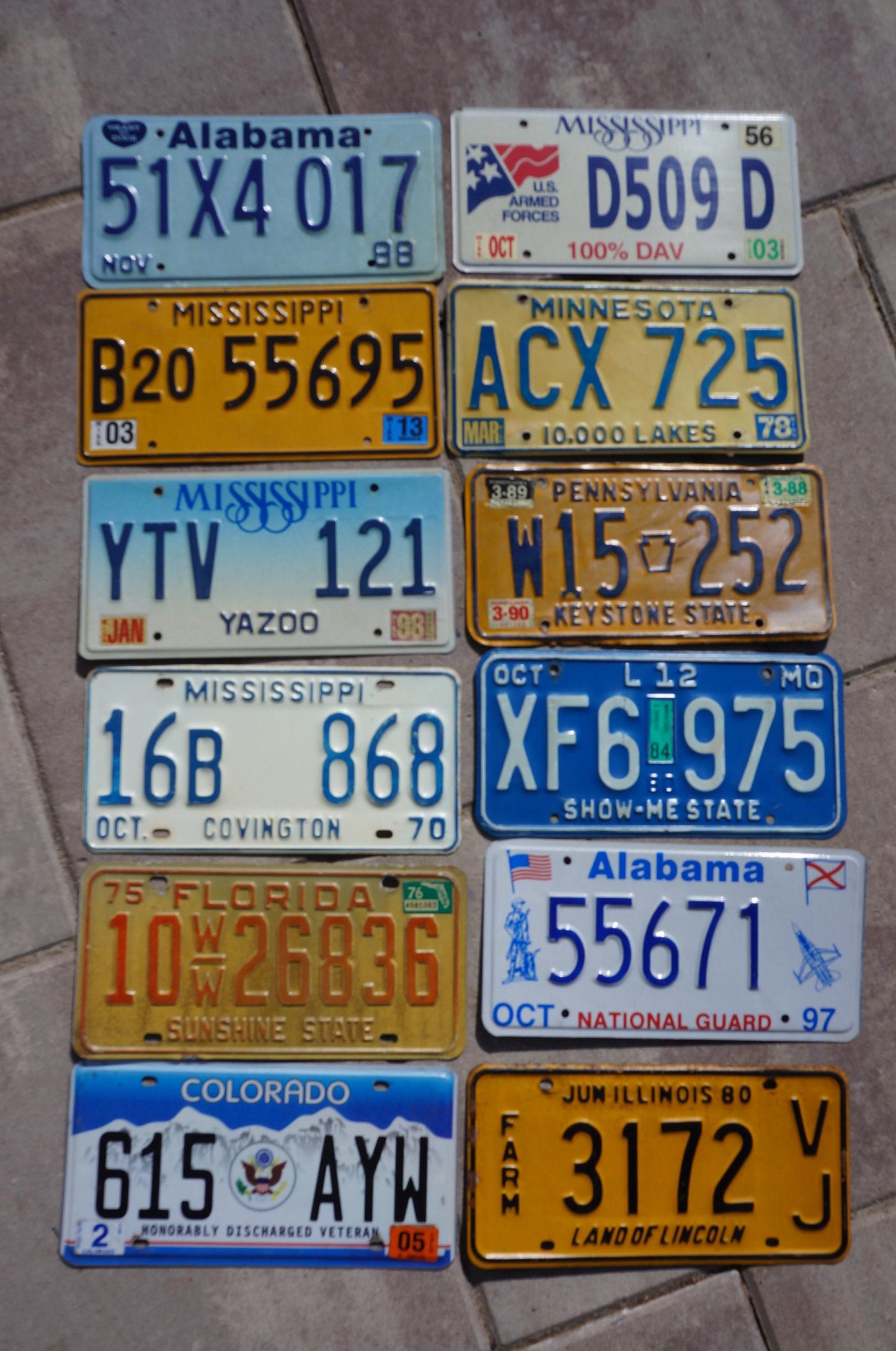 Vintage License Plates: Mixed States Lot of 12