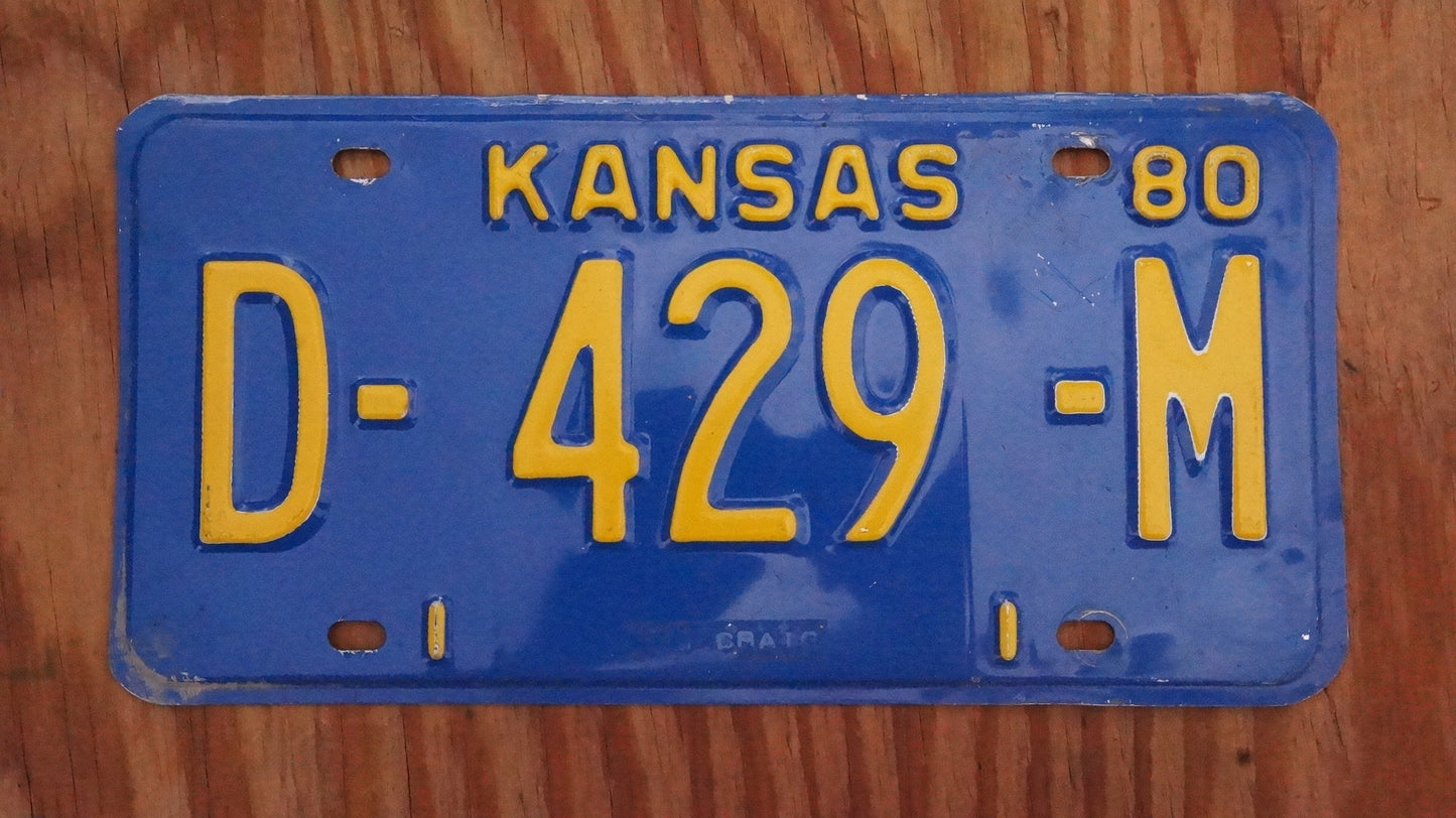 1980 Kansas DEALER Vintage Blue License Plate # D - 429 - M