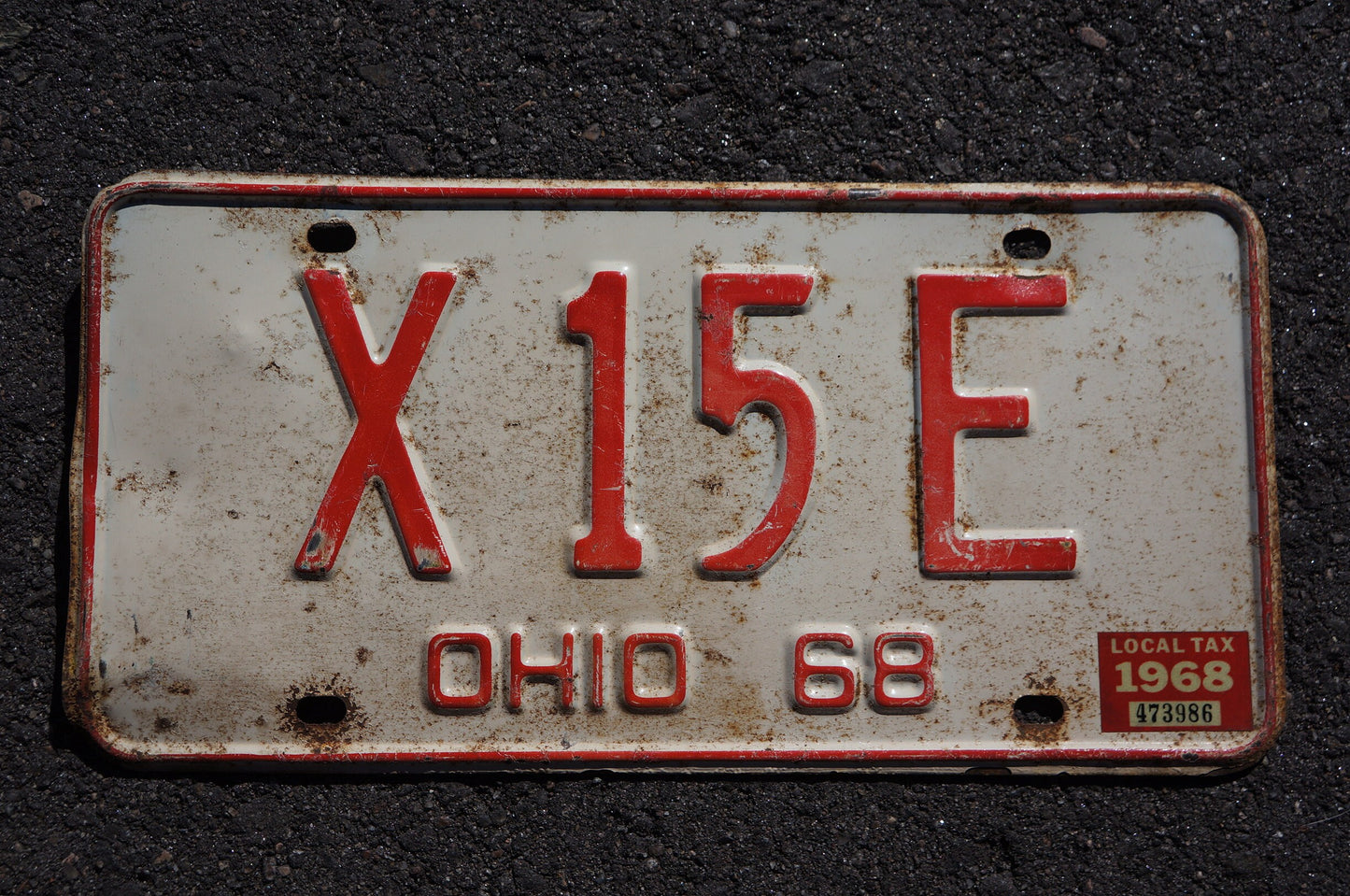 1968 Vintage Ohio License Plate # X 15 E