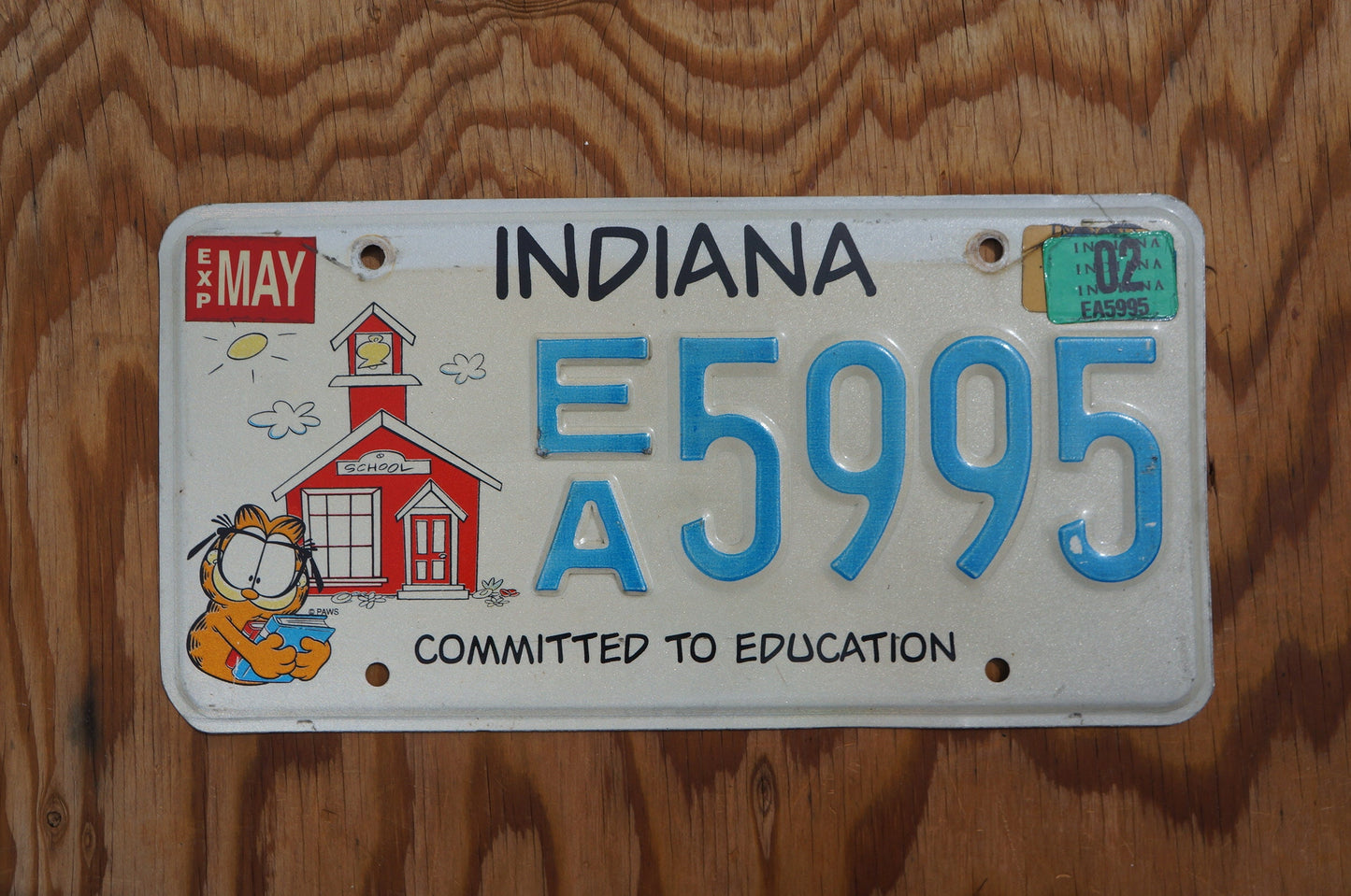 2002 Indiana COMMITTED TO EDUCATION Graphic License Plate - Garfield Cat School