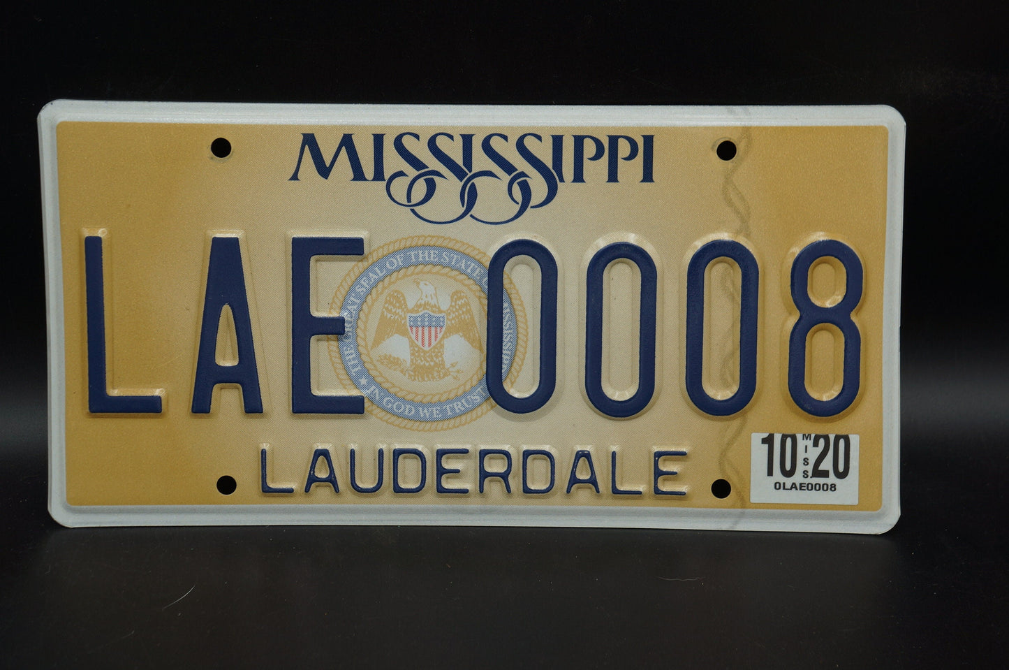 2020 Mississippi Gold License Plate # LAE - 0008