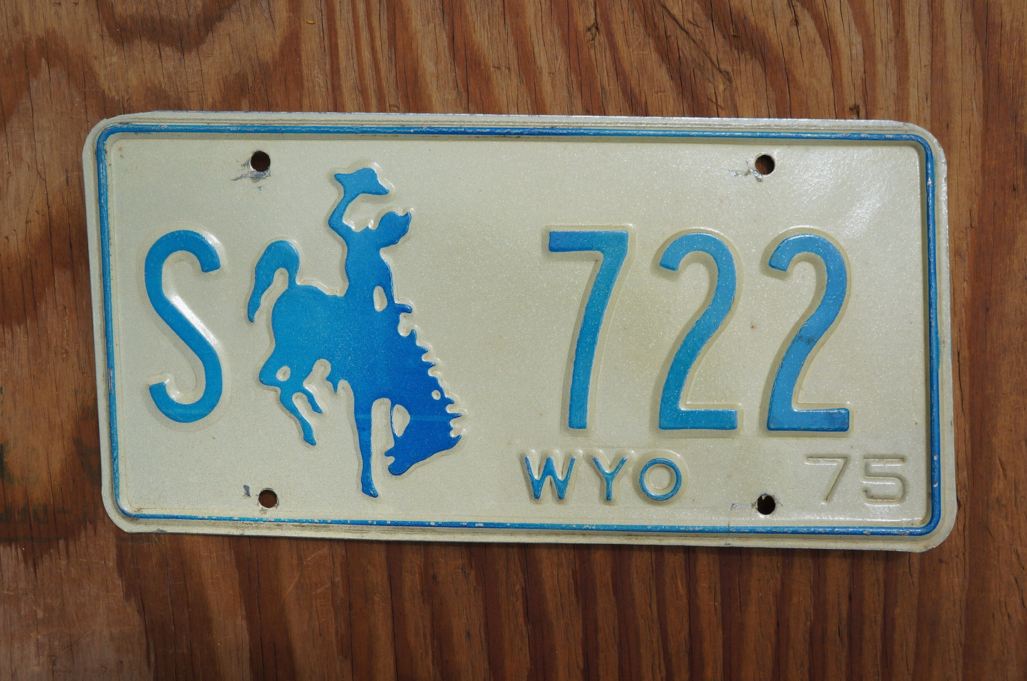 1975 Wyoming STATE OWNED VEHICLE Blue Rodeo Cowboy Horse License Plate