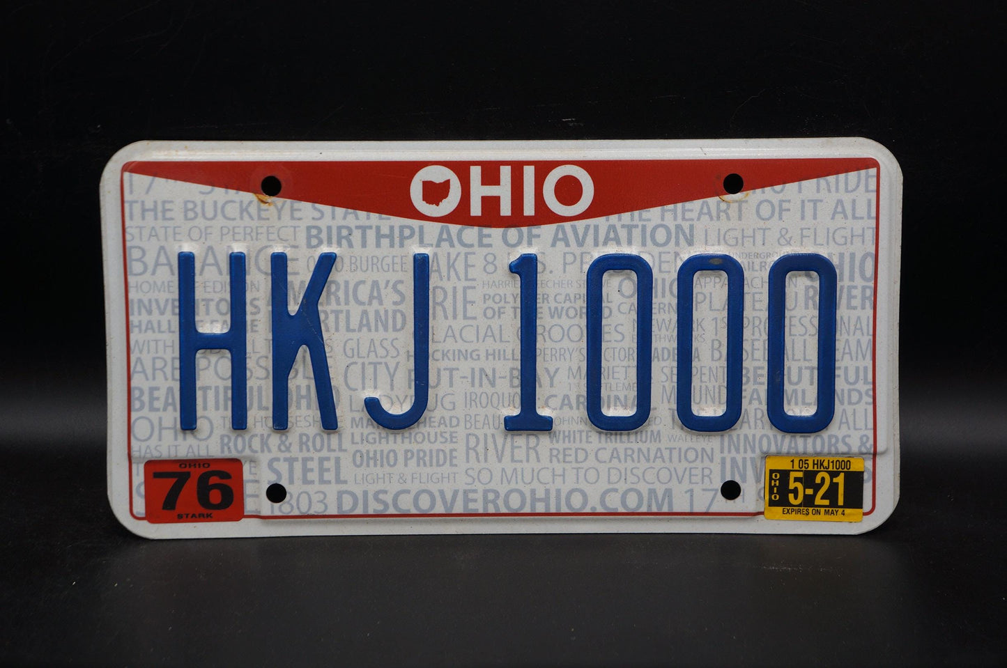 2021 Ohio License Plate # HKJ 1000