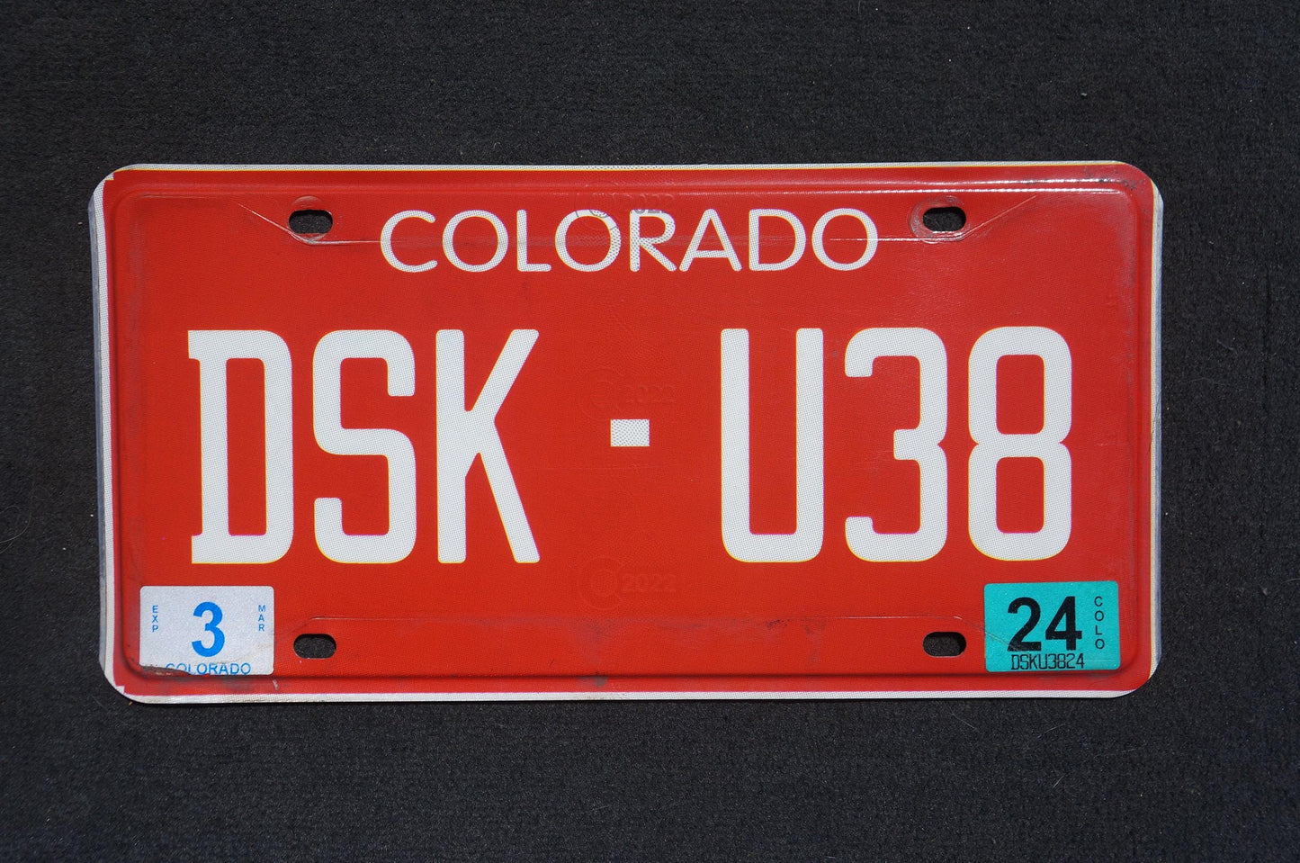 2024 Colorado NEW DESIGN Historic Red Flat License Plate # DSK - U38
