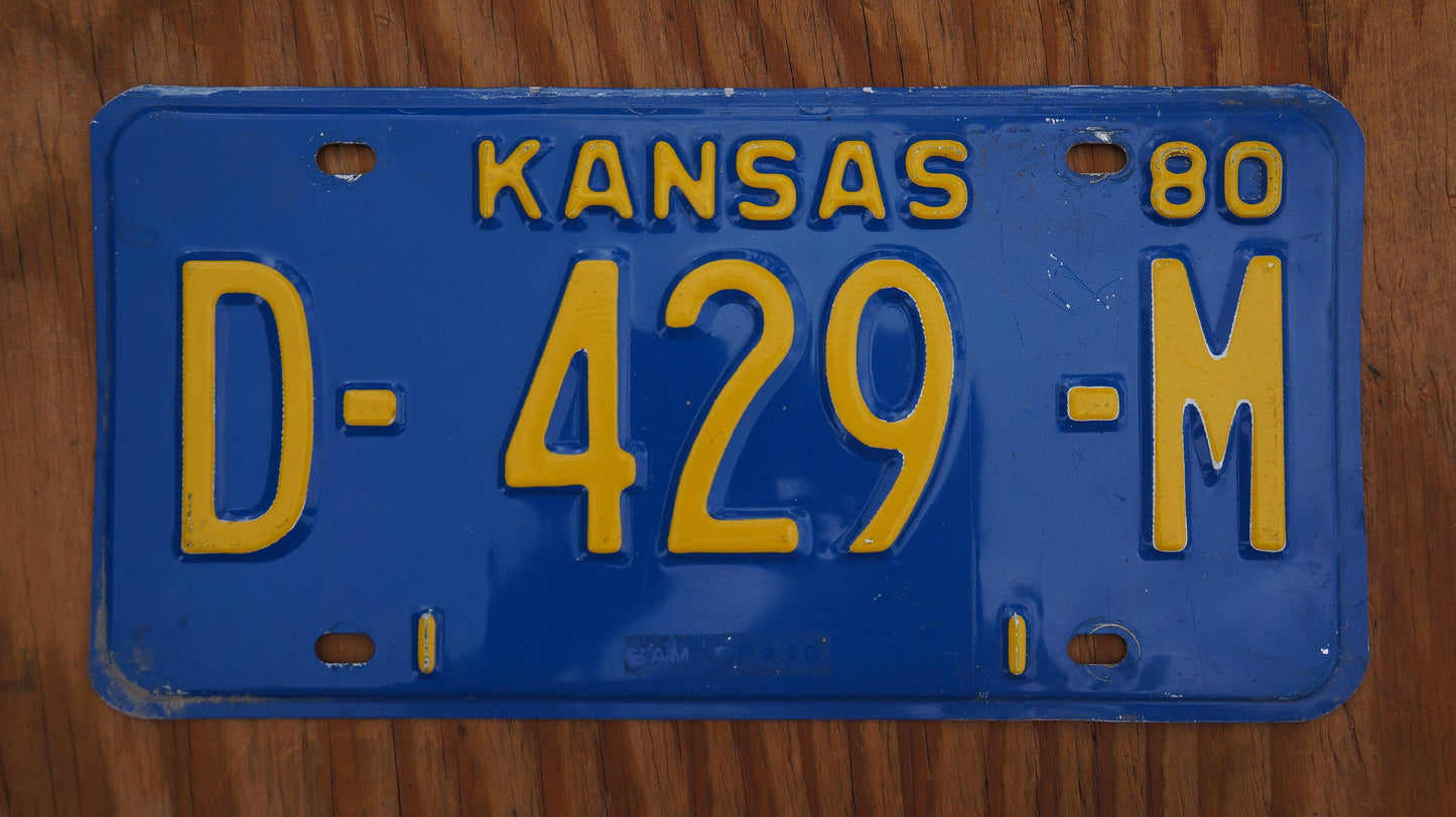 1980 Kansas DEALER Vintage Blue License Plate # D - 429 - M