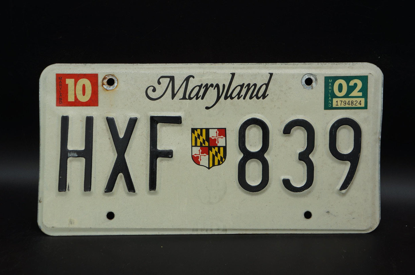 2002 Maryland Vintage License Plate # HXF 839