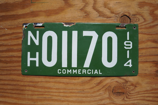 1914 New Hampshire PORCELAIN COMMERCIAL License Plate