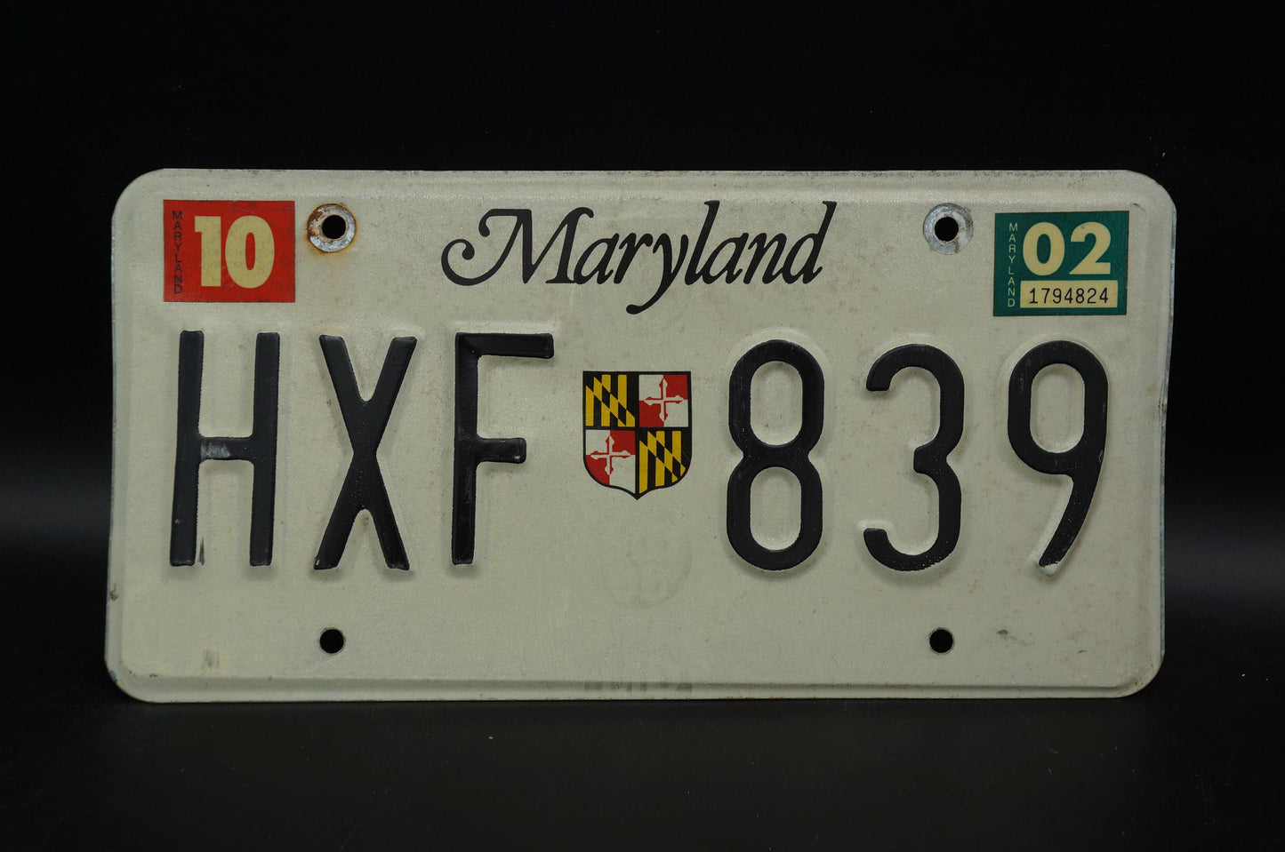 2002 Maryland Vintage License Plate # HXF 839