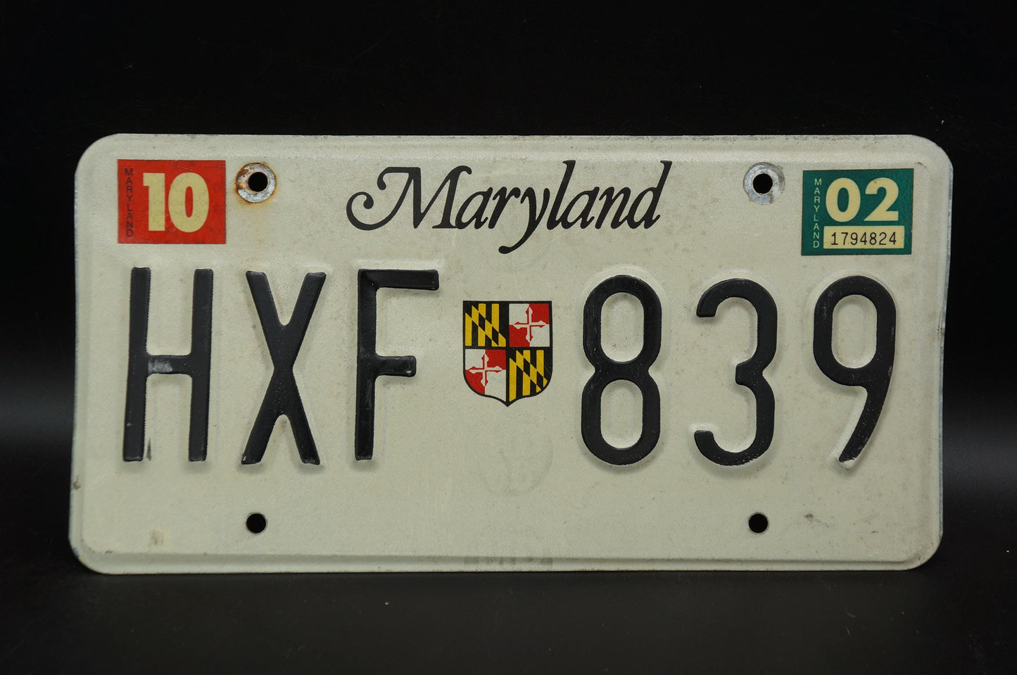 2002 Maryland Vintage License Plate # HXF 839