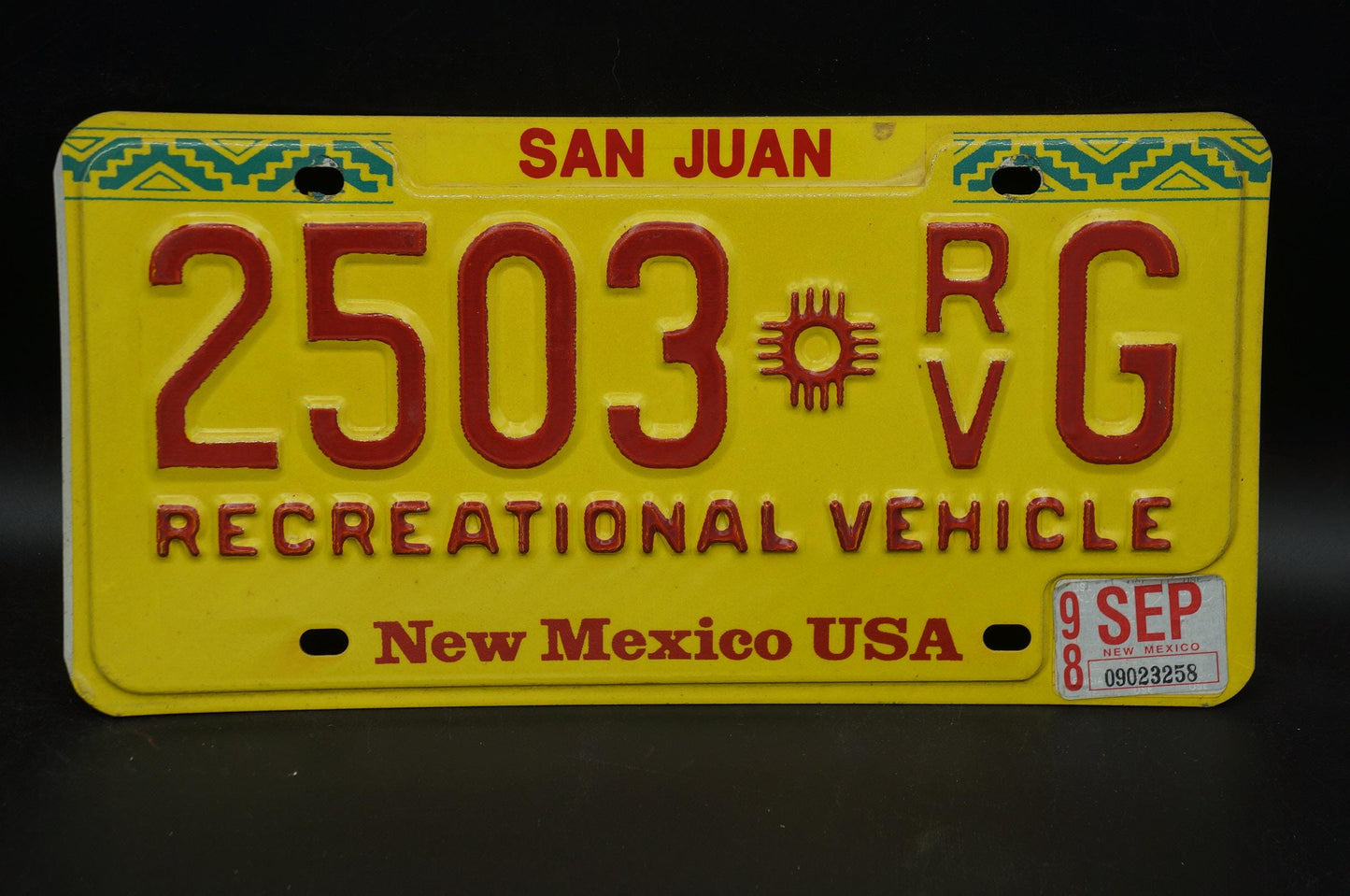 1998 New Mexico Recreational Vehicle RV Yellow License Plate