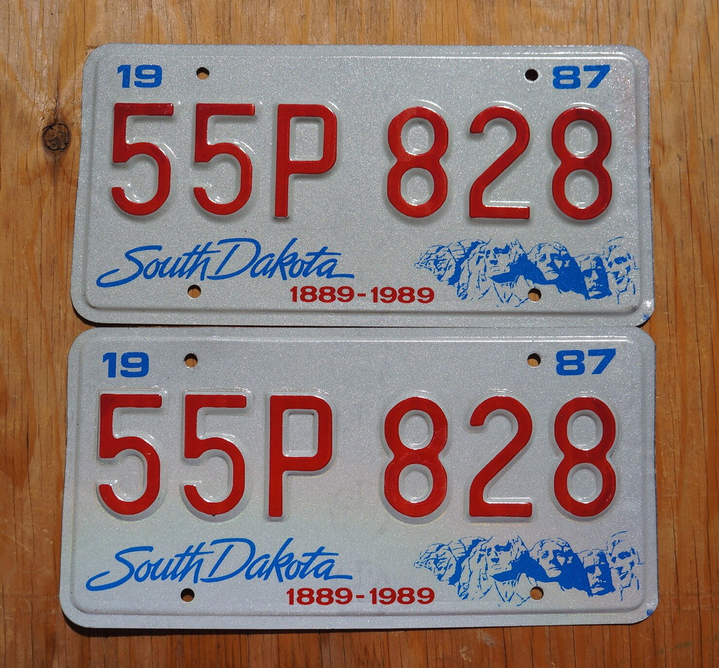 1987 South Dakota Centennial Mt Rushmore License Plate Pair - Unused Original