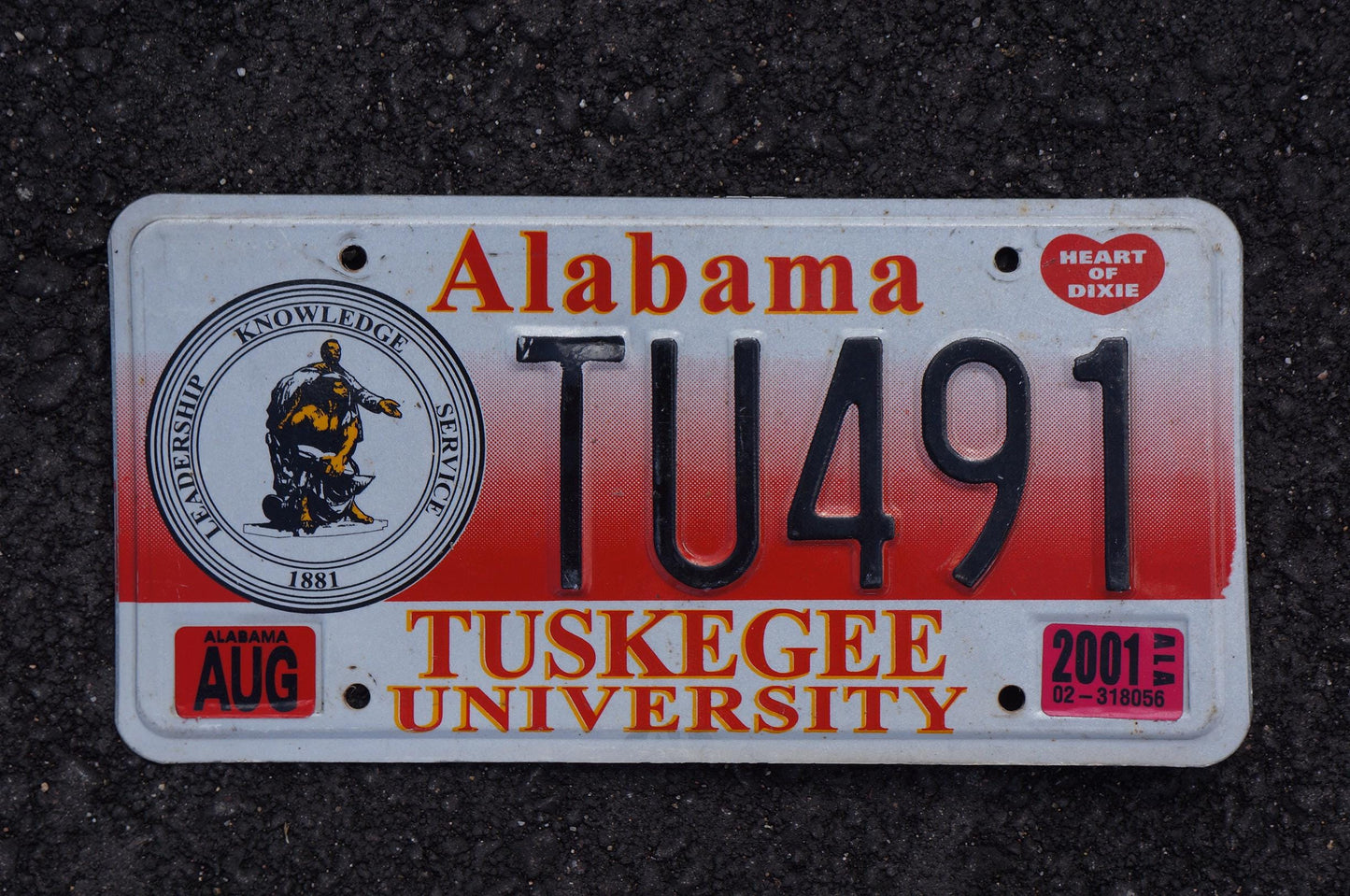 2001 Alabama TUSKEGEE UNIVERISTY License Plate