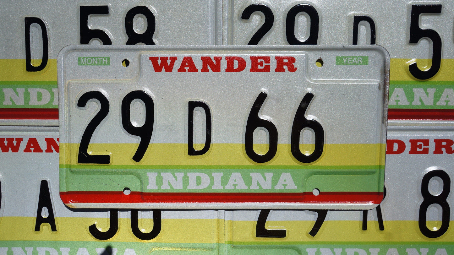 1980s Indiana Vintage License Plate: Wander Yellow Green Red Stripes
