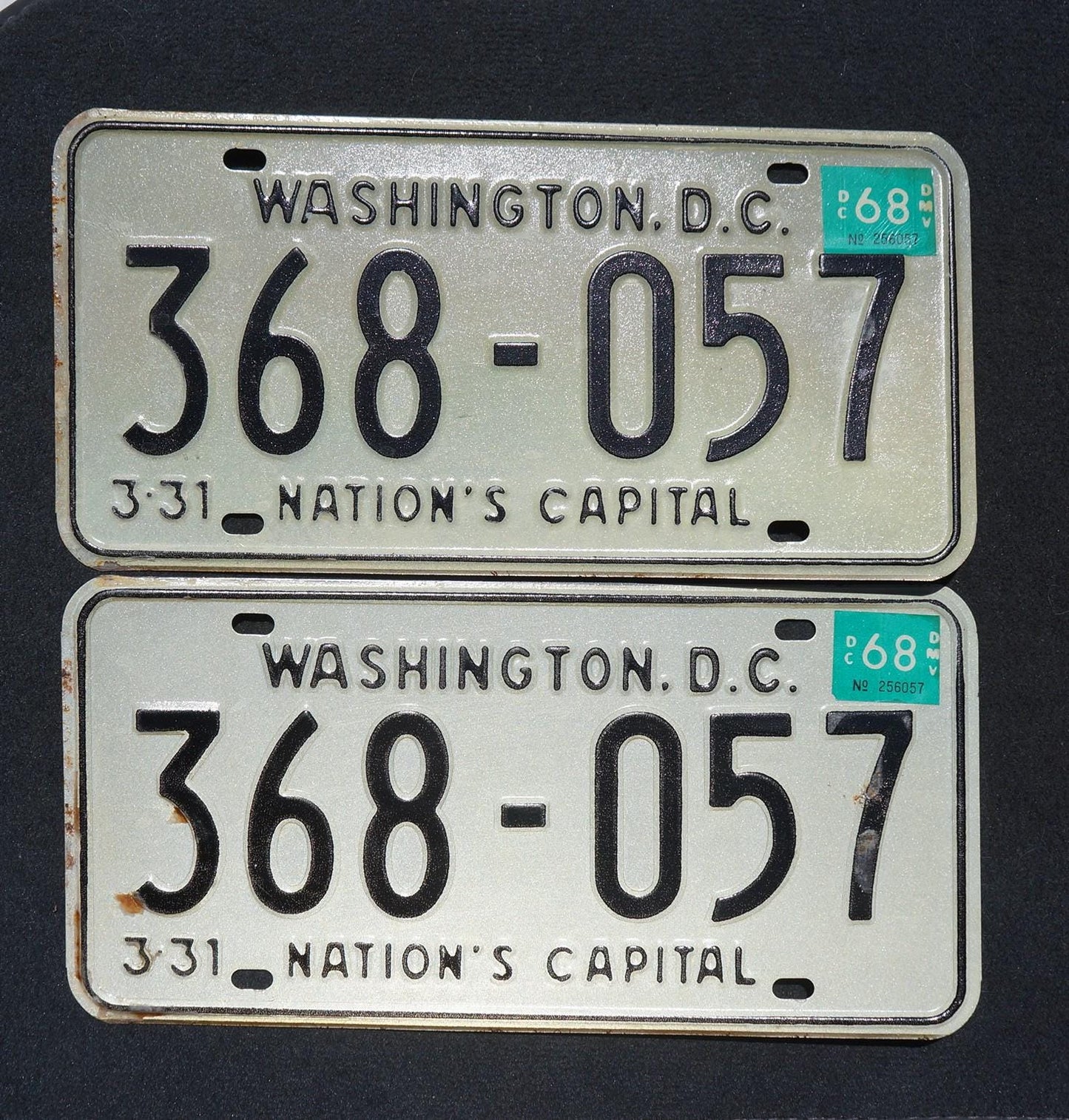 Vintage 1968 Washington DC District of Columbia License Plate PAIR / SET