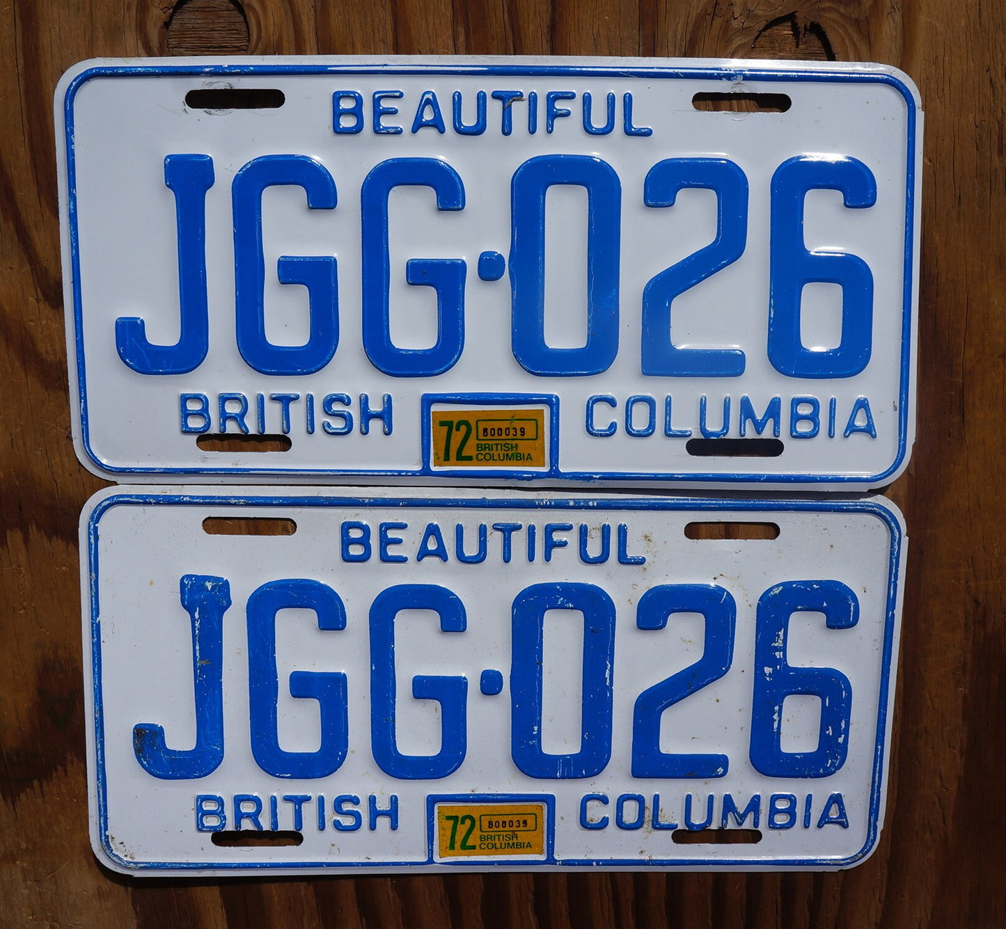 1972 British Columbia License Plate PAIR: Vintage Canada Tag Set