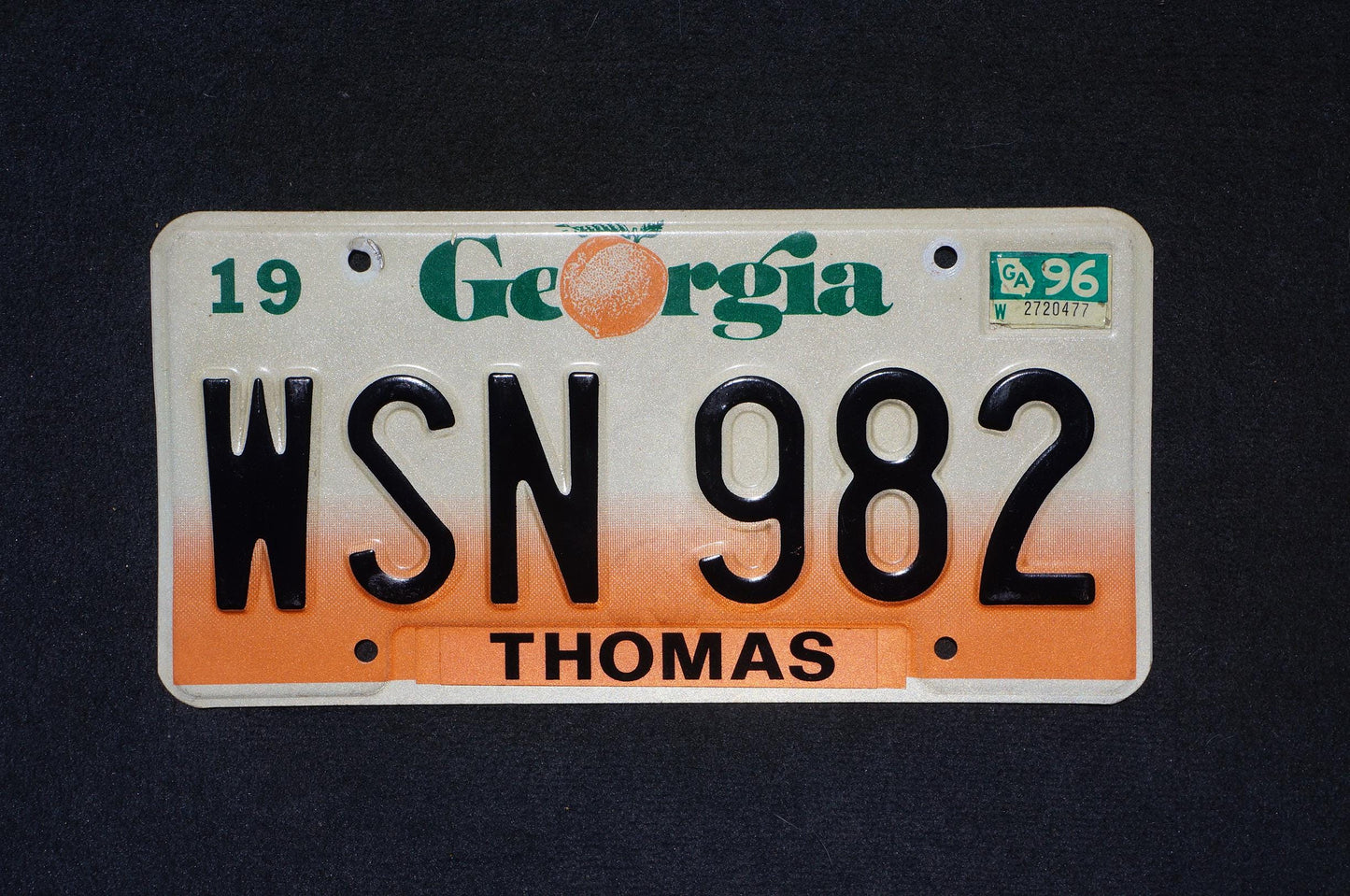 1996 Georgia Peach License Plate THOMAS County
