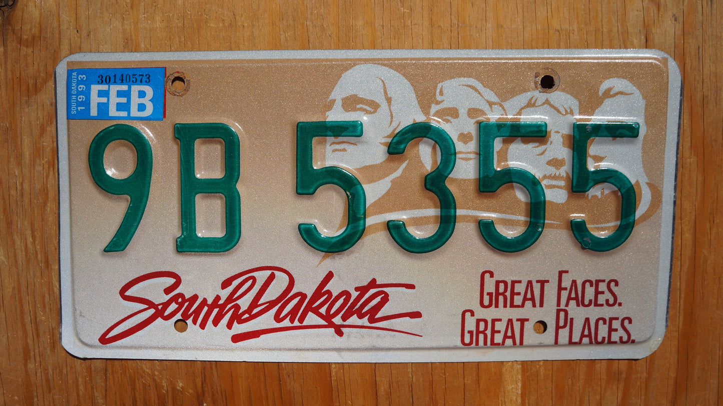 1990s South Dakota License Plate: Mt Rushmore, Green Letters