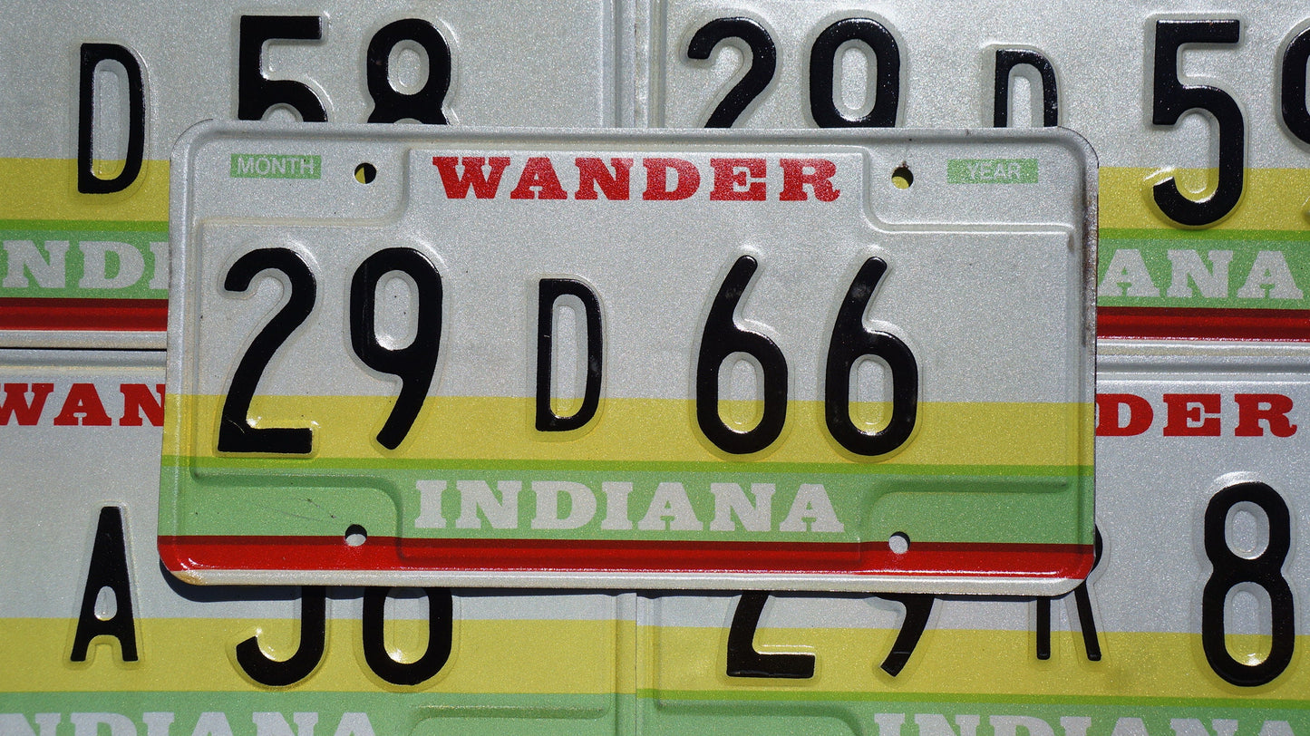 1980s Indiana Vintage License Plate: Wander Yellow Green Red Stripes
