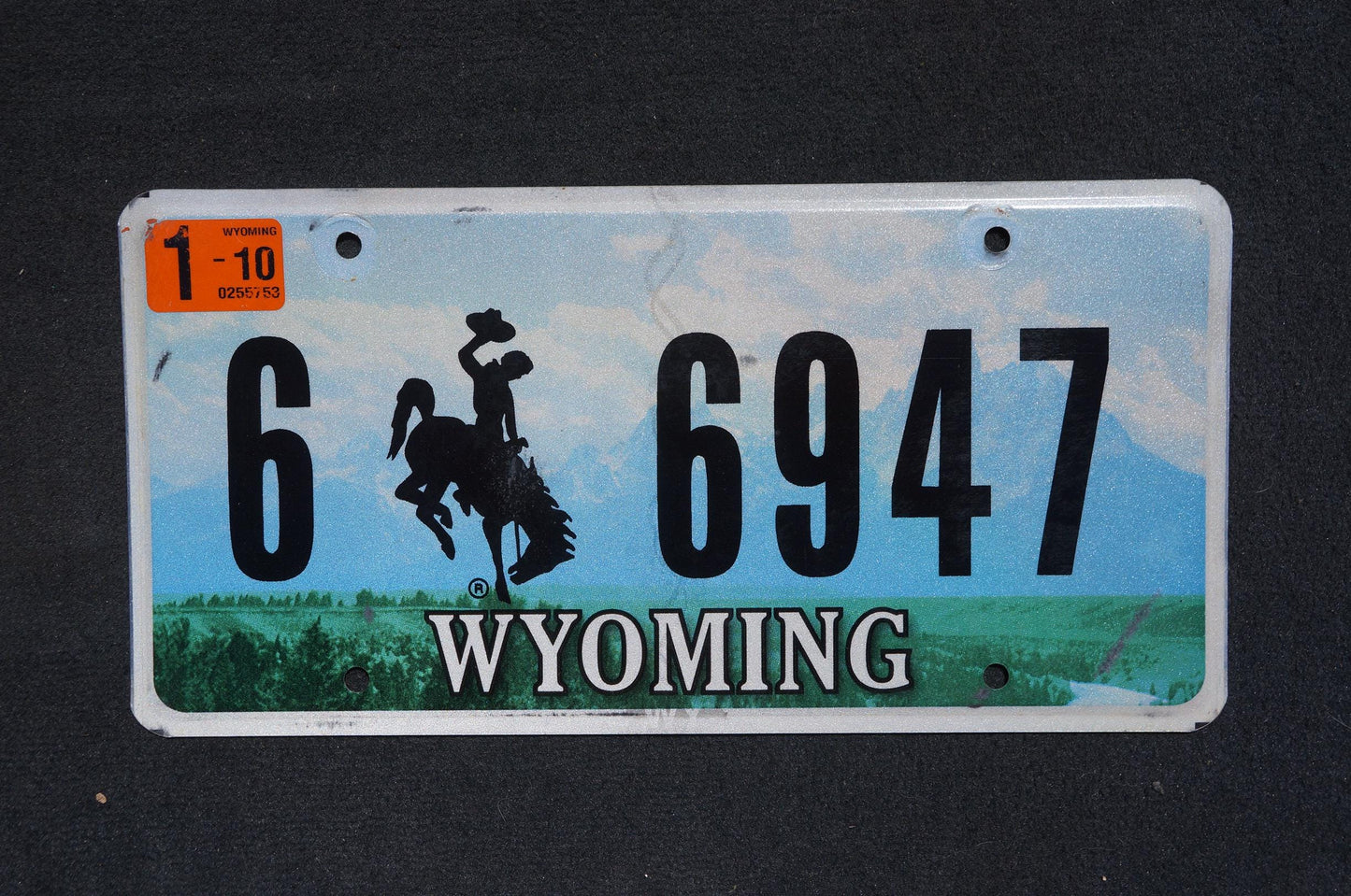 2010 Wyoming Graphic Rodeo Cowboy & Horse Bucking Bronco Blue License Plate