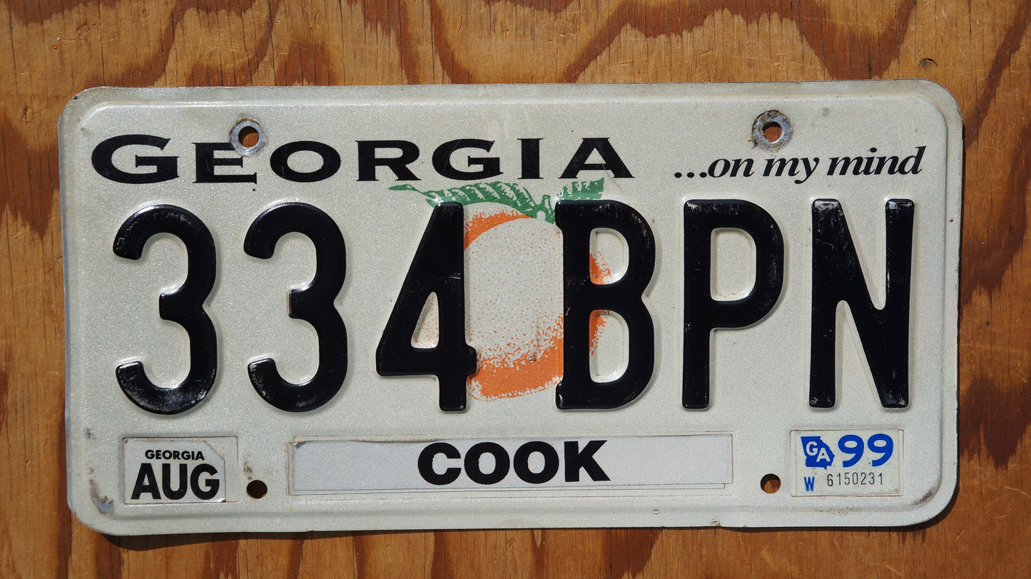 1999 Georgia Orange Peach License Plate COOK County On My Mind