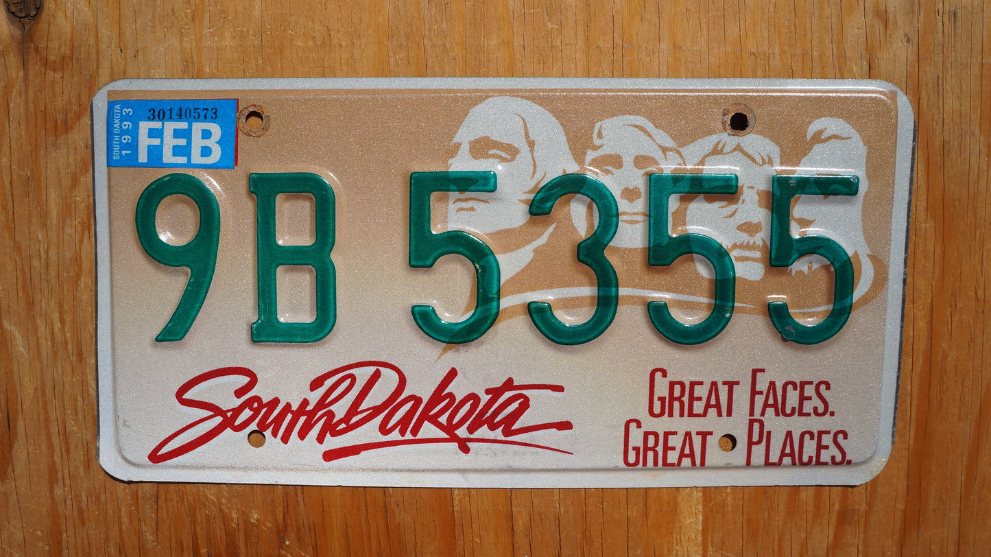 1990s South Dakota License Plate: Mt Rushmore, Green Letters