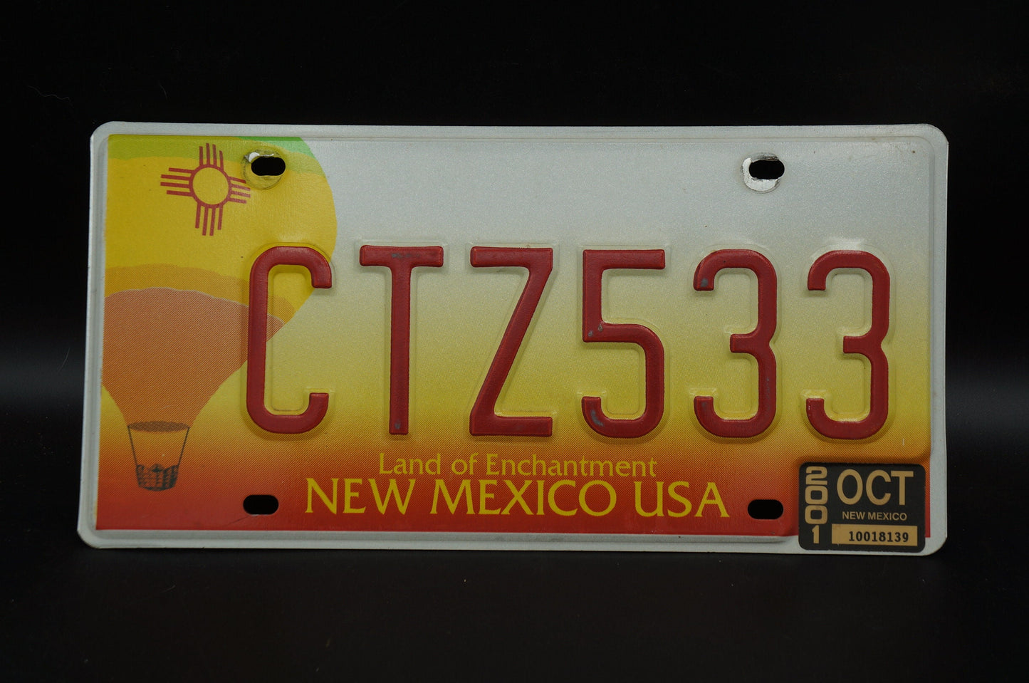 2001 New Mexico Orange Hot Air Balloon License Plate