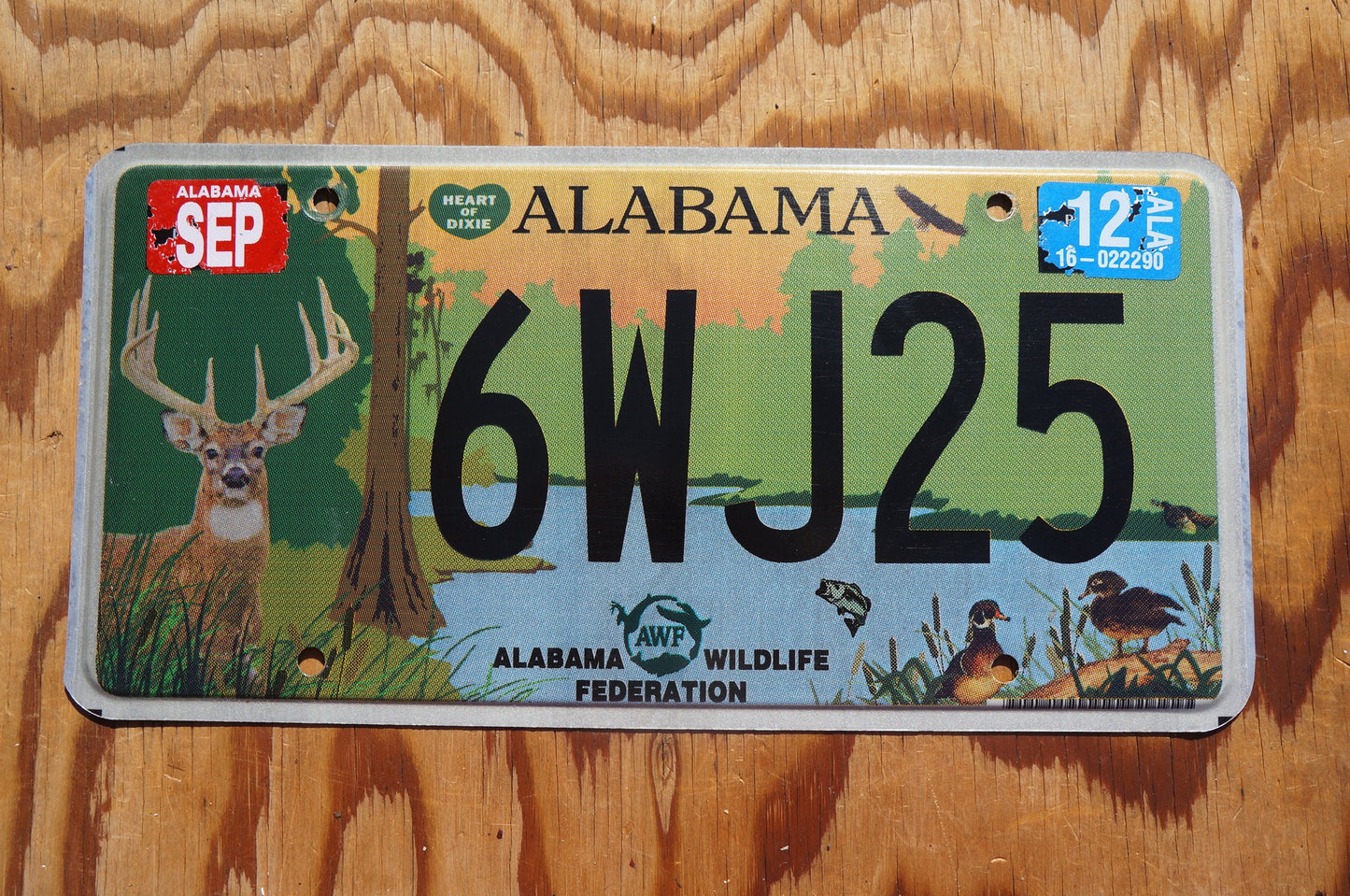 2012 Alabama WILDLIFE FEDERATION AWF License Plate - Deer lake woods bird Graphic