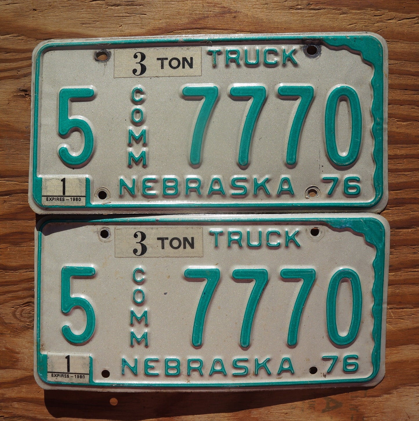 1976 Nebraska TRUCK License Plate PAIR / SET # 7770 - 3 Ton