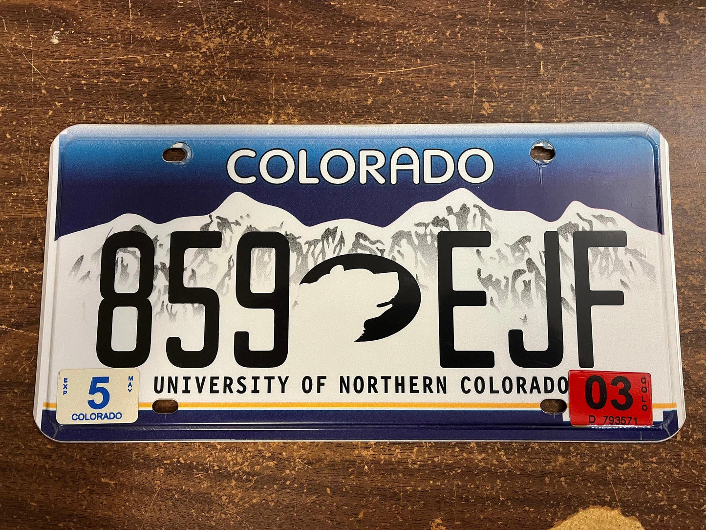 2003 Colorado University of Northern Colorado Snow Mountains Blue License Plate UNC Bear