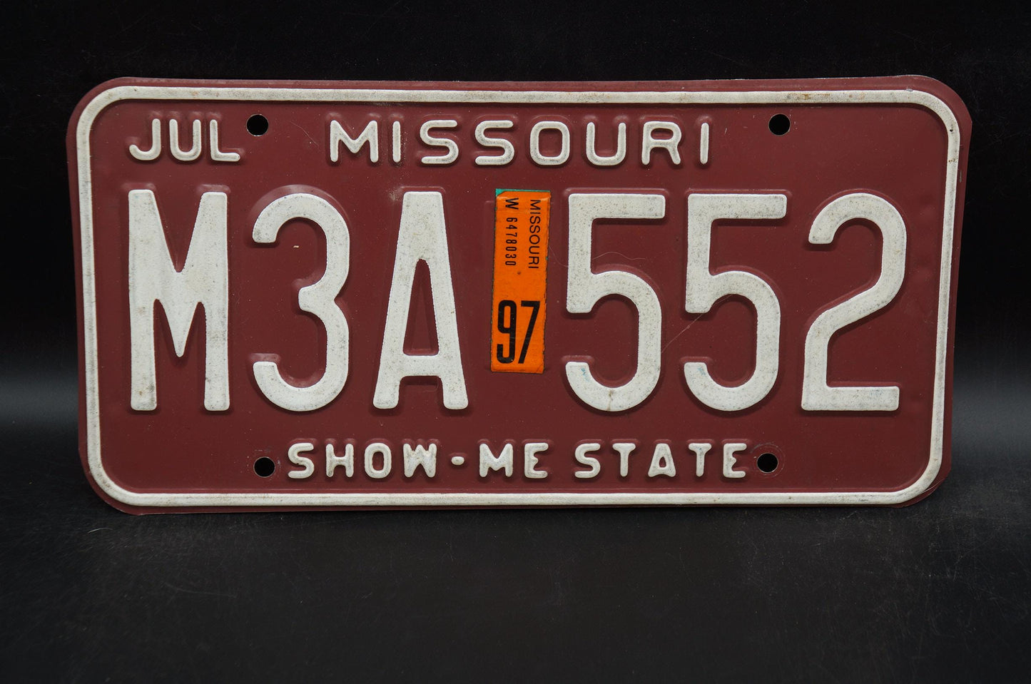 1997 Missouri Red Vintage License Plate - Show-Me State # M3A 552