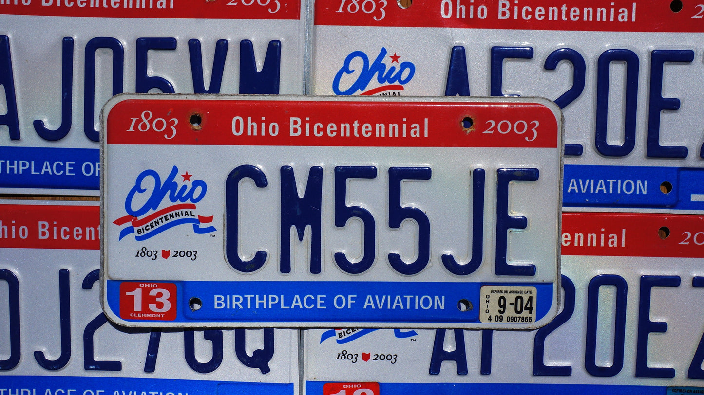 One or More - 2003 Ohio BICENTENNIAL License Plate - Red White Blue - Good Condition