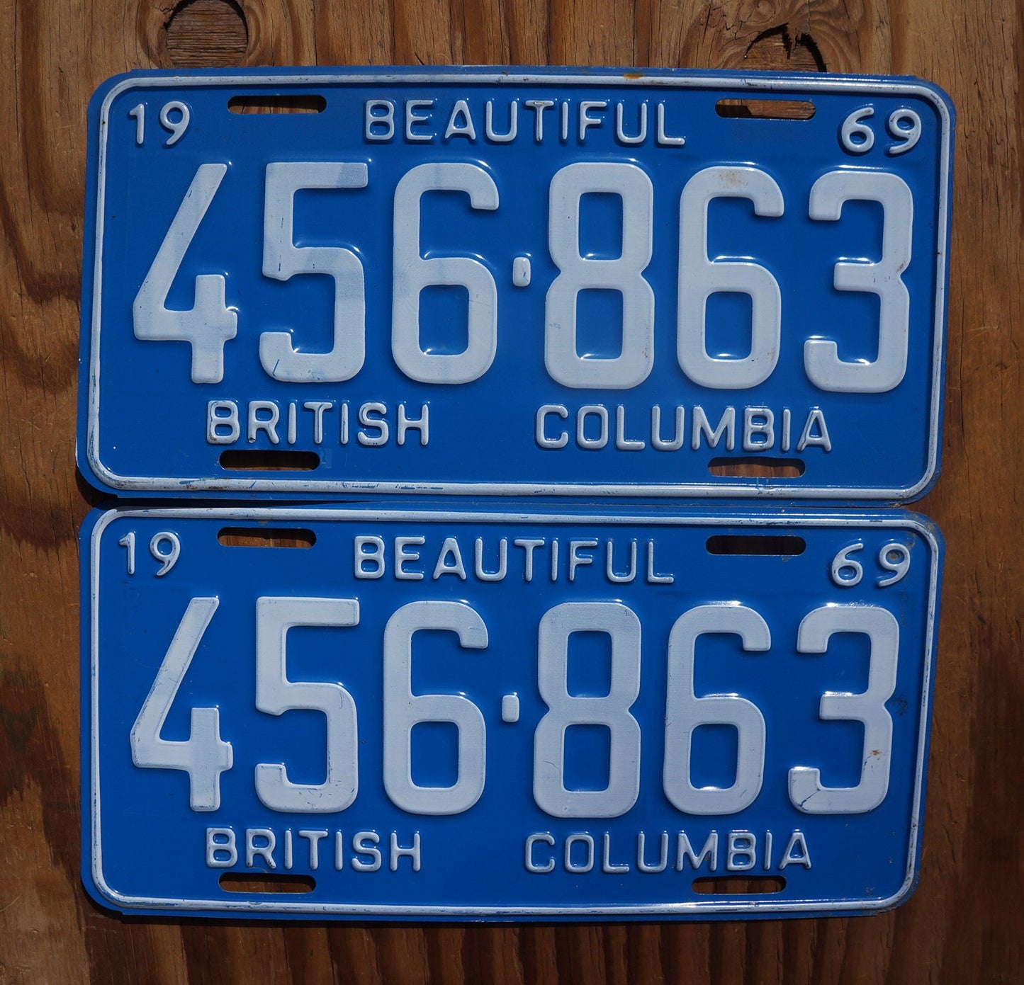 1969 Vintage British Columbia Canada License Plate PAIR