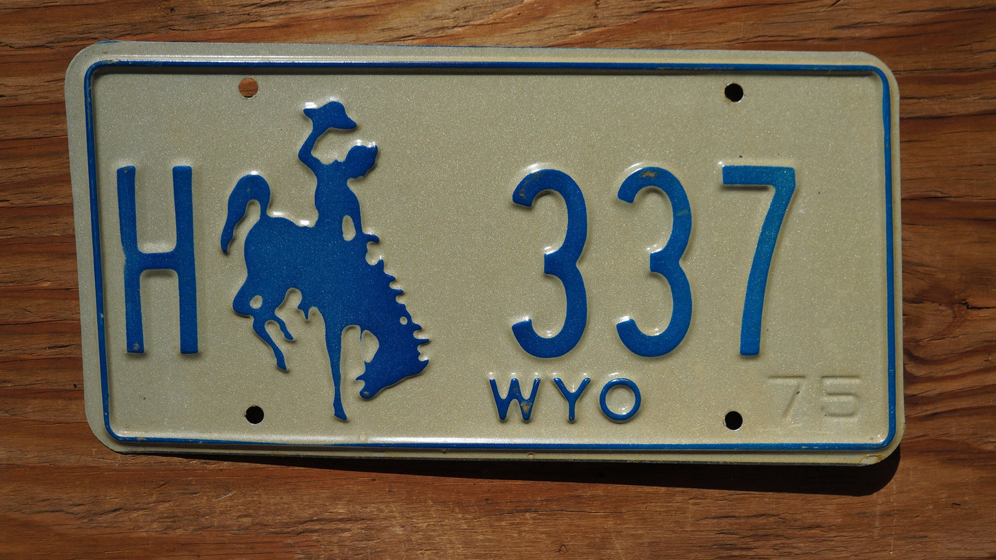 1975 Wyoming HIGHWAY DEPARTMENT Blue Rodeo Cowboy Horse License Plate # 337