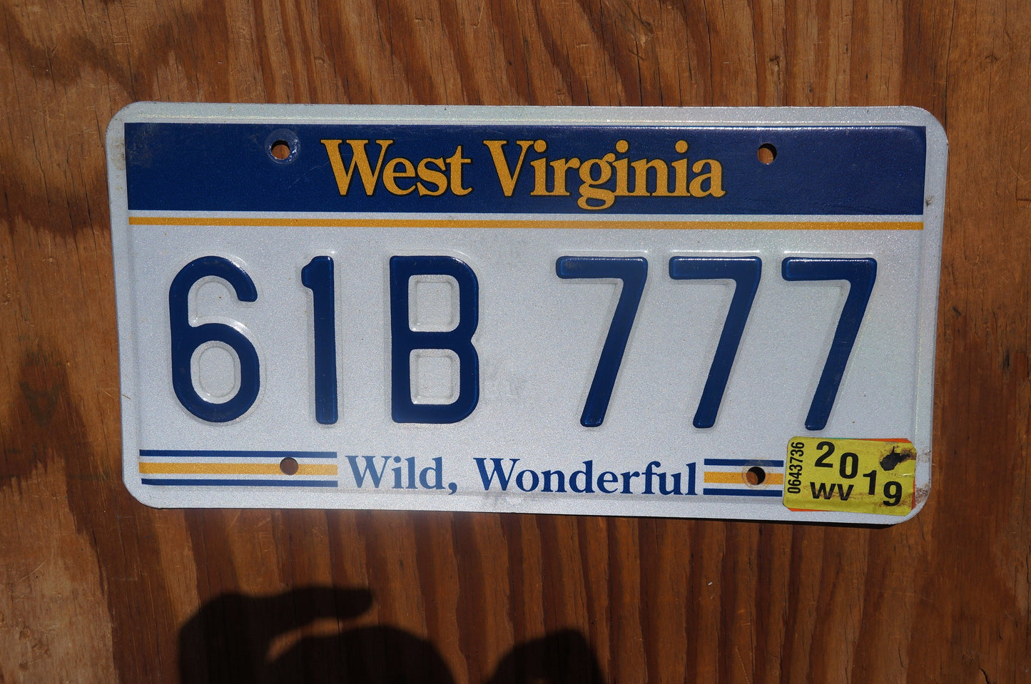 2019 West Virginia License Plate # 61B 777 - Wild, Wonderful
