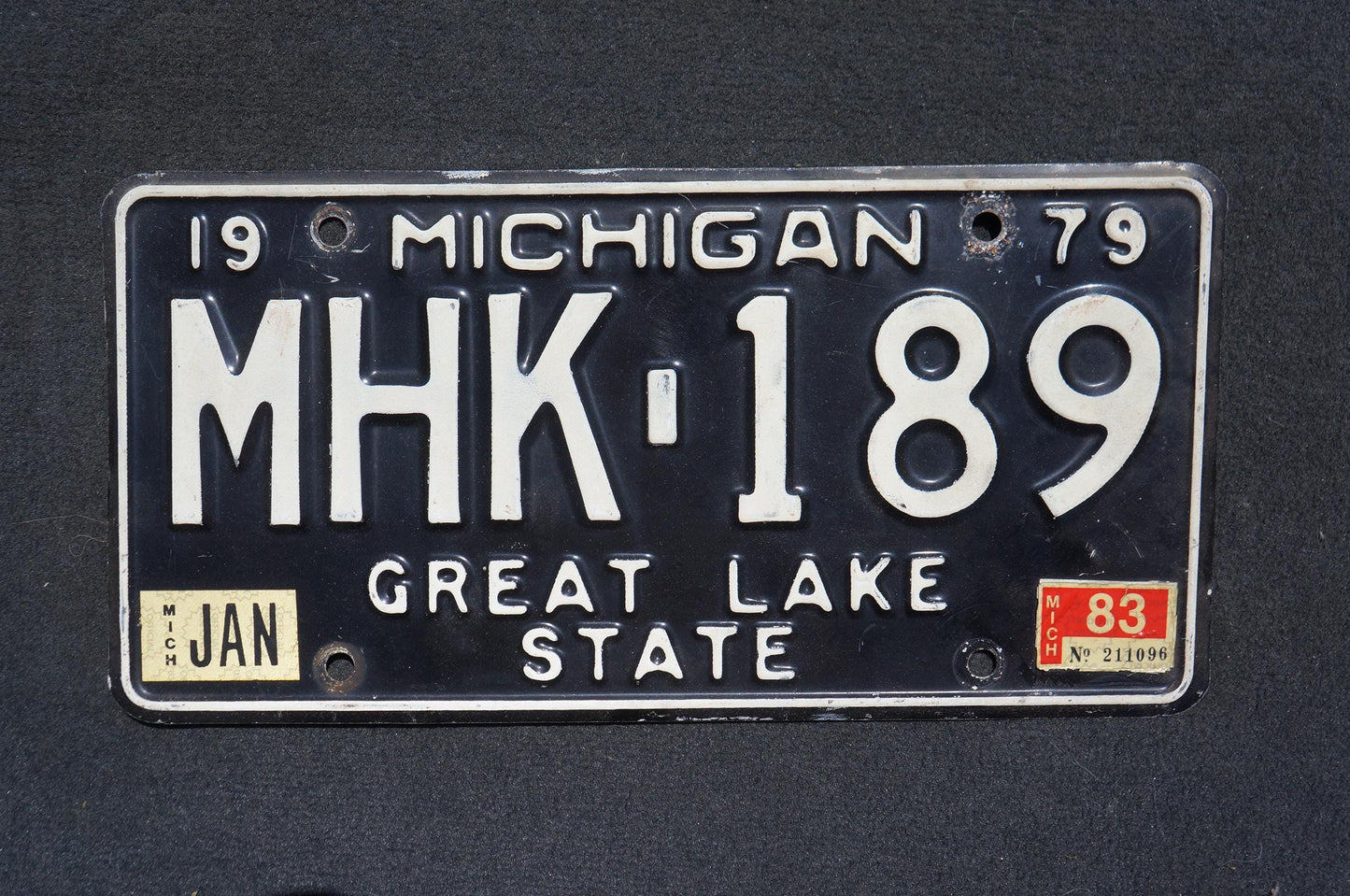 1979 1983 Michigan Black License Plate - Great Lake State # MHK -189