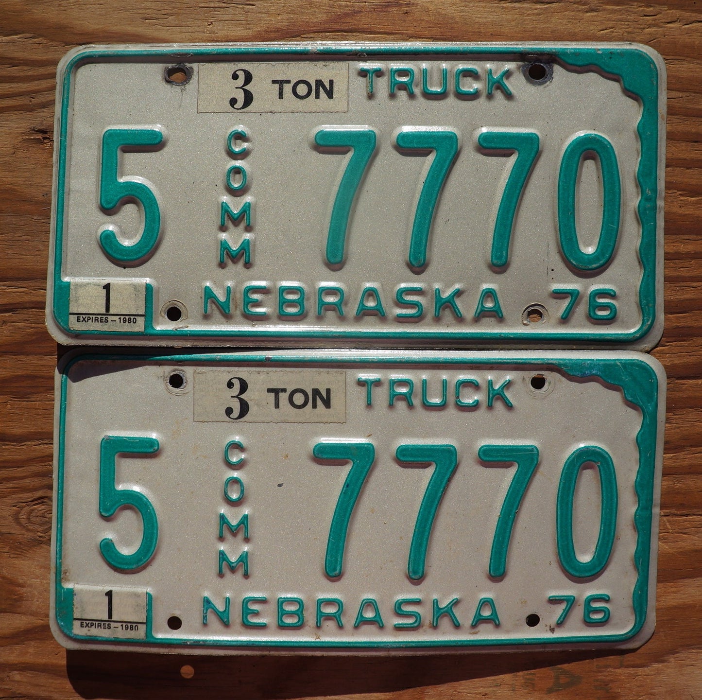 1976 Nebraska TRUCK License Plate PAIR / SET # 7770 - 3 Ton